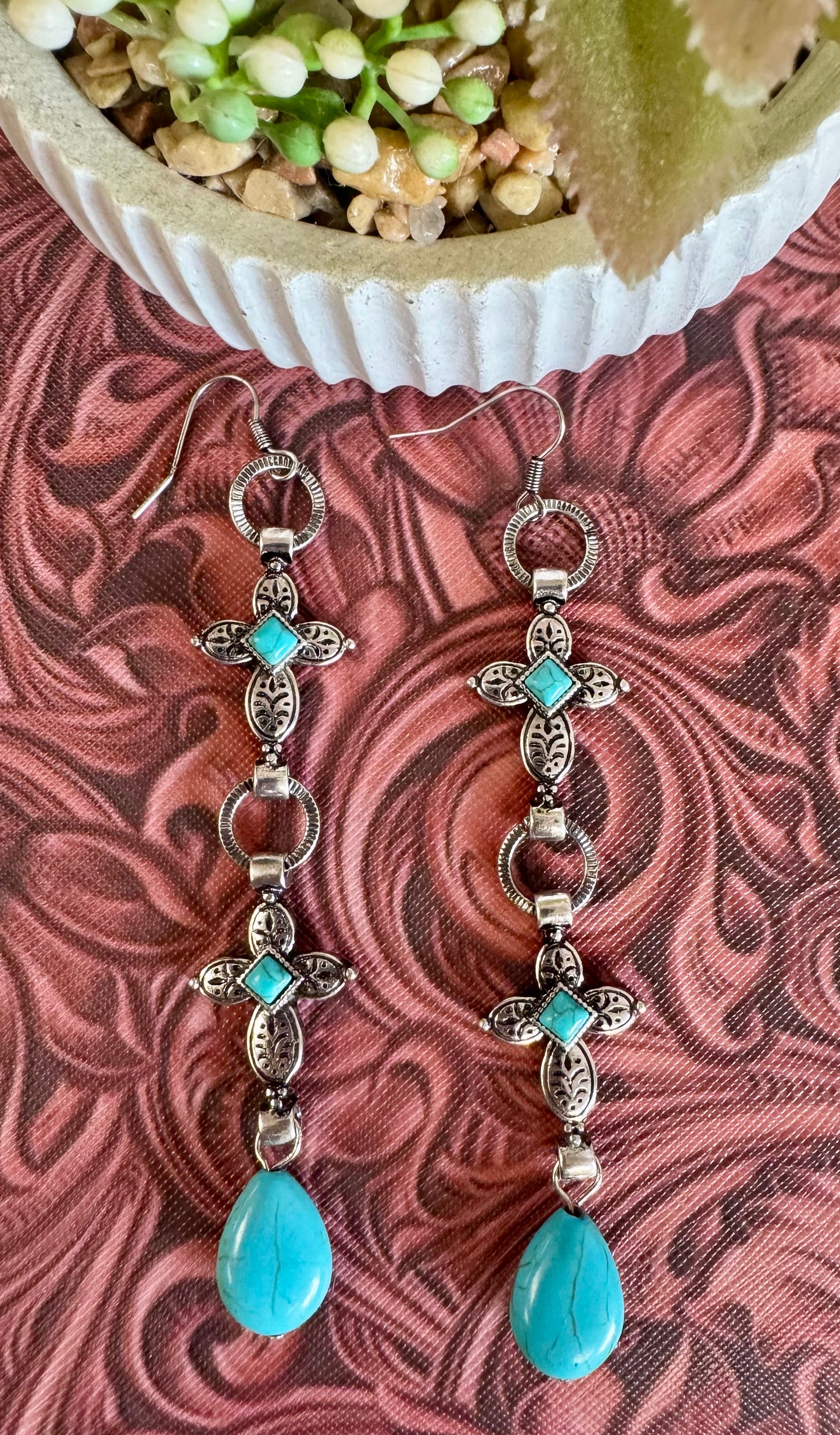 Turquoise Cross Dangle Earrings