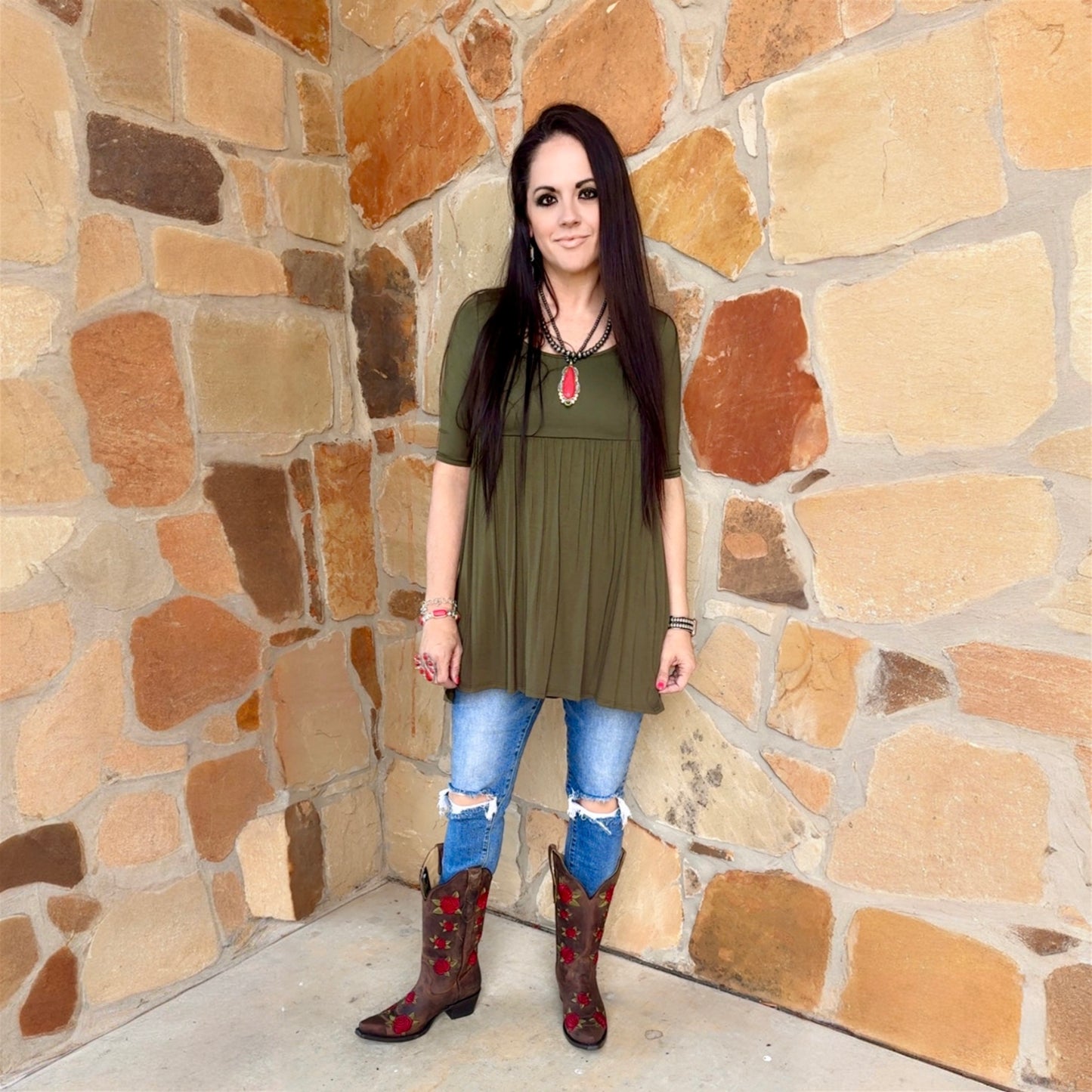 Olive Baby Doll Dress Top