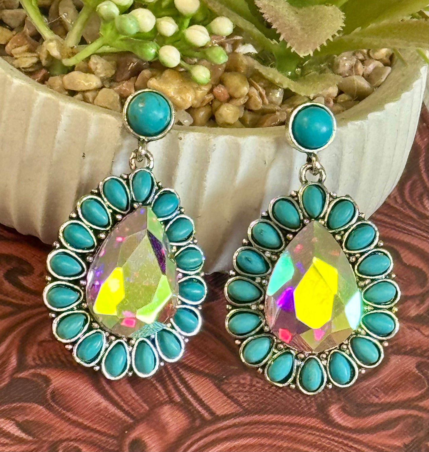 Turquoise Rhinestone Earrings