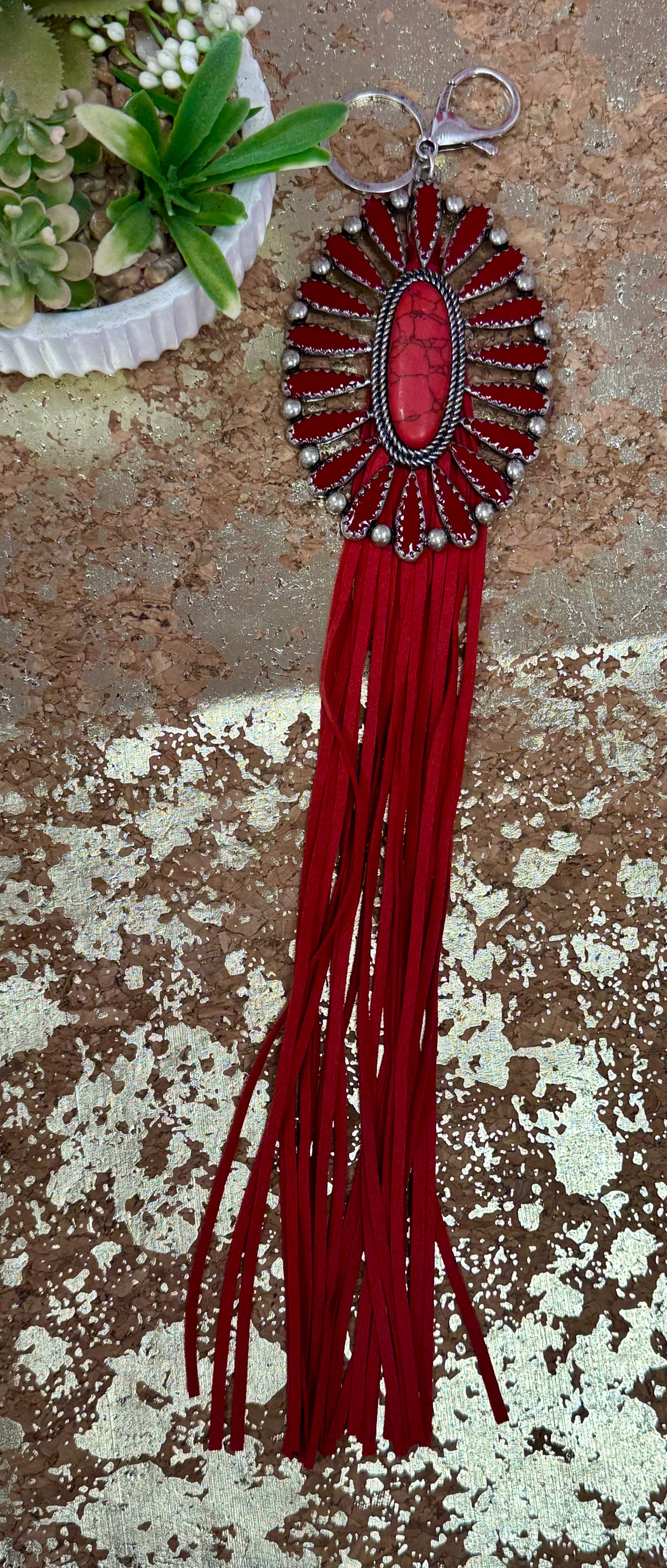Red Concho Fringe Keychain