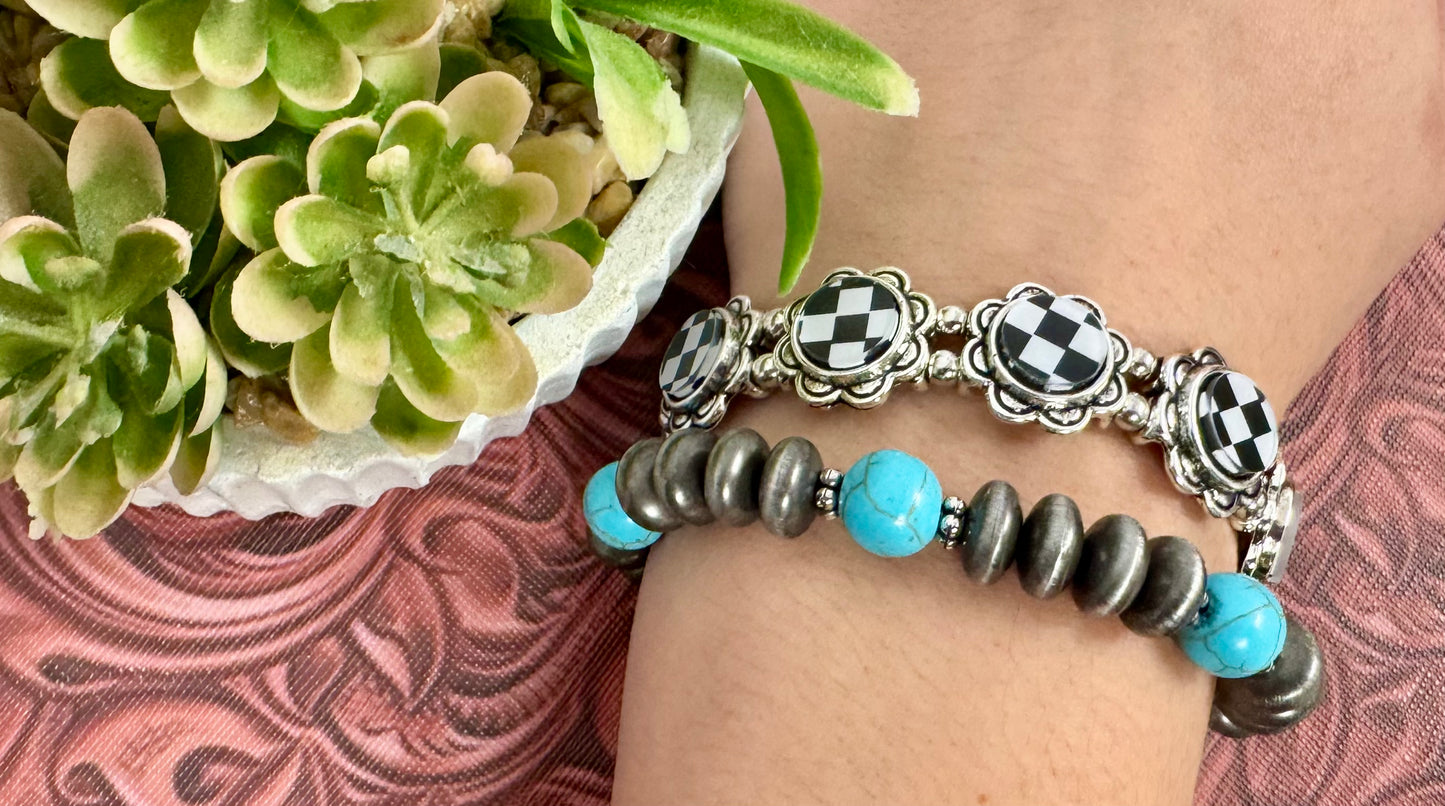 Checkered Turquoise 2 Bracelets