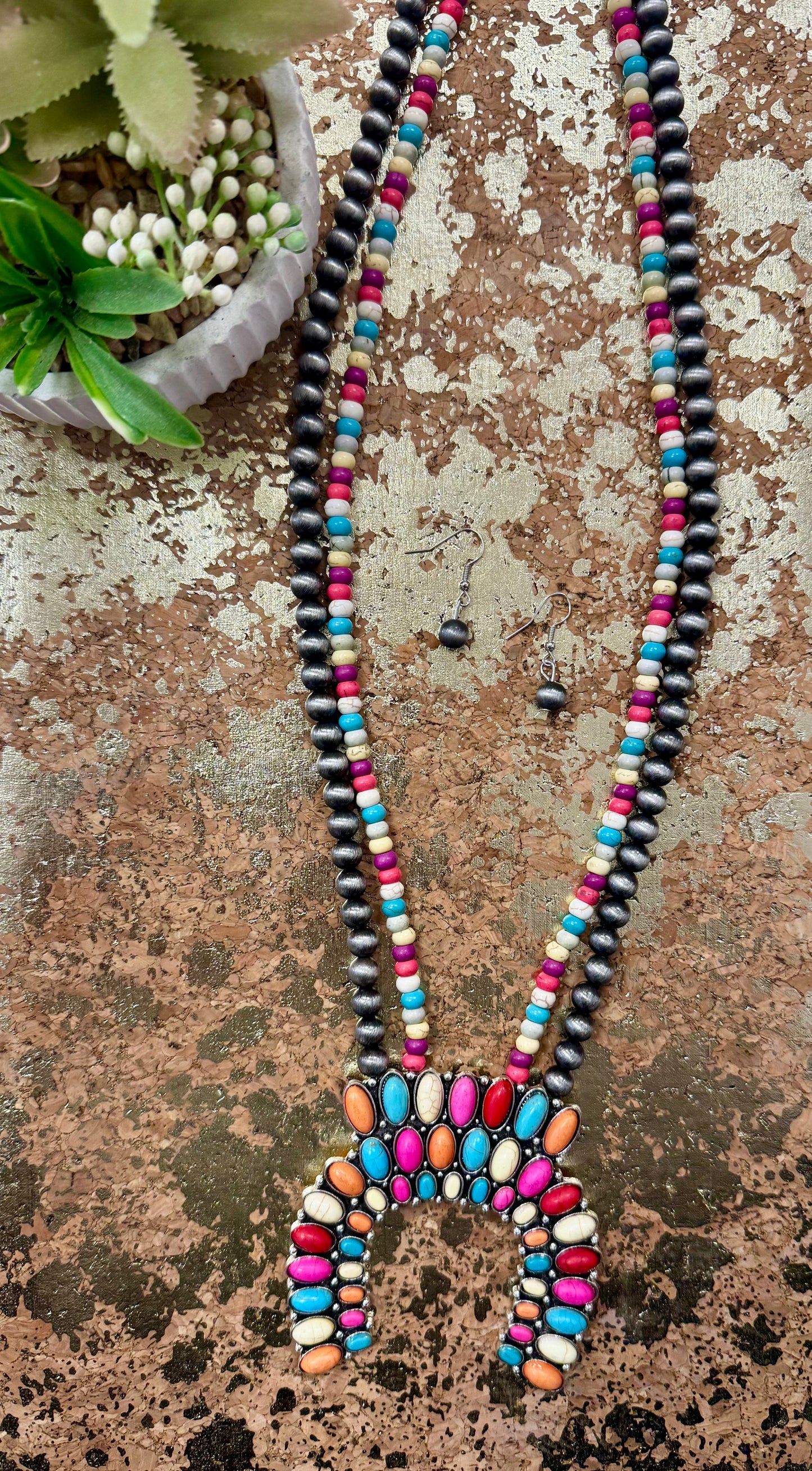 Multi Color Squash Blossom Necklace