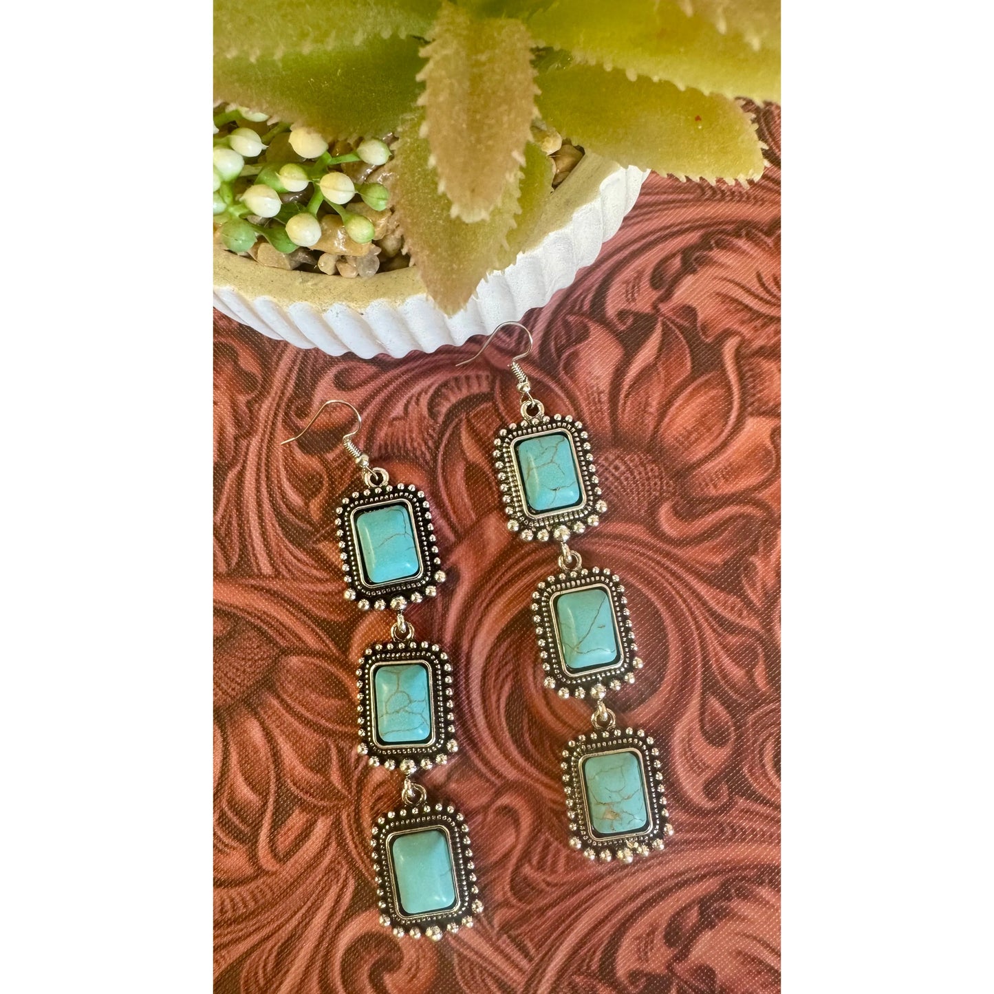 Turquoise 3 Tier Drop Earrings