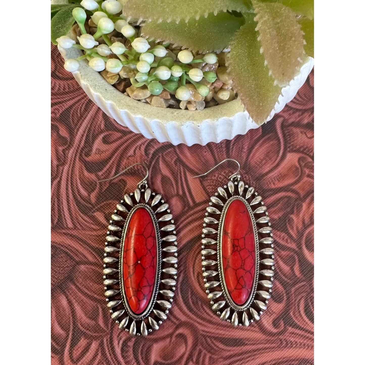 Red Silver Earrings