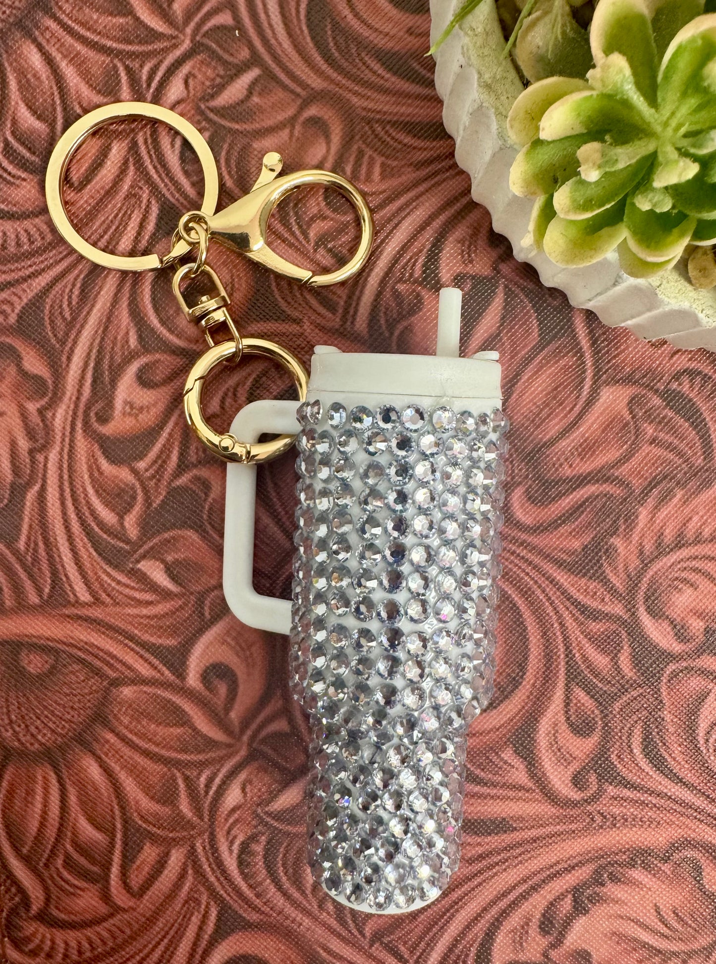 Silver Rhinestone Tumbler Keychain