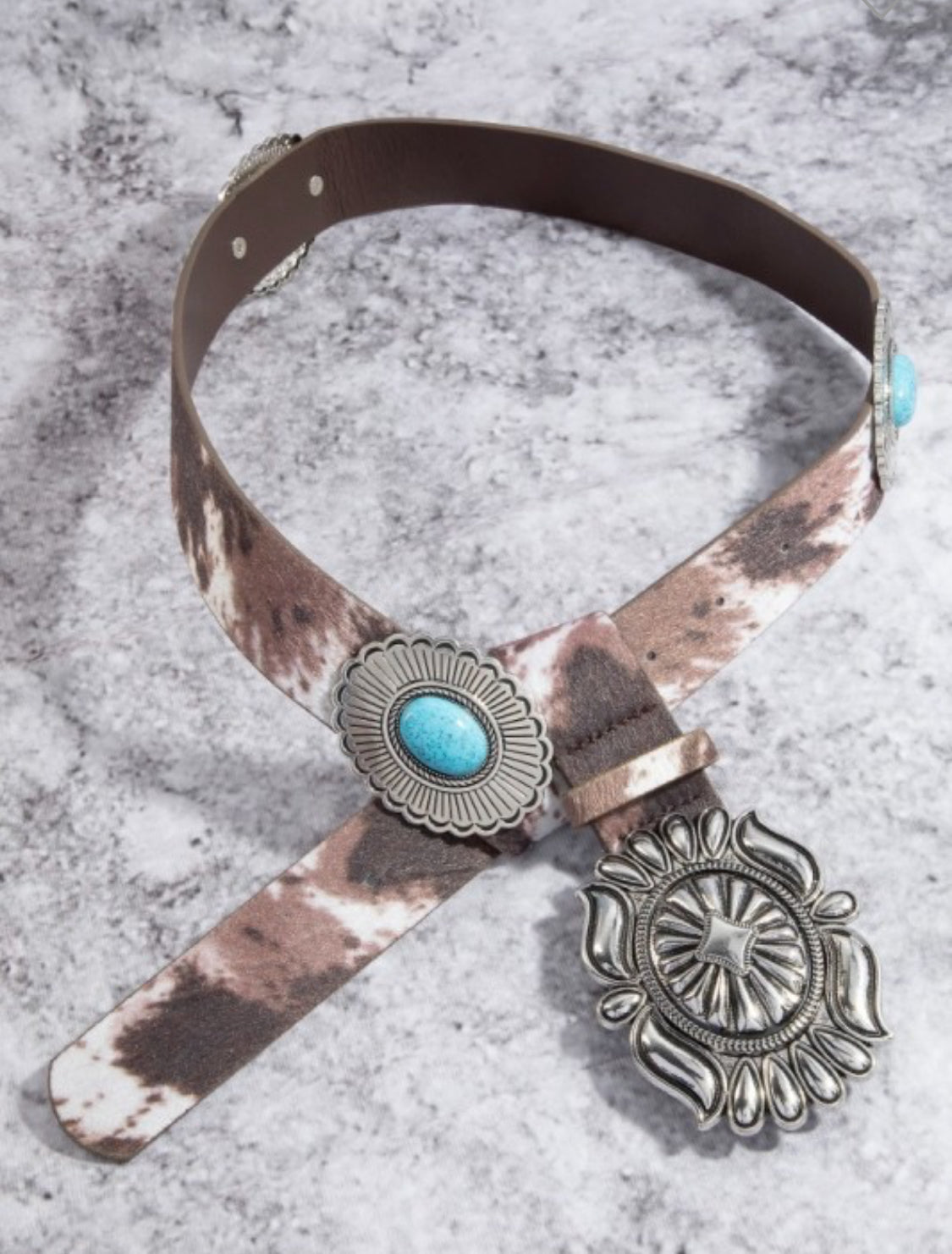 Brown Print Turquoise Concho Belt