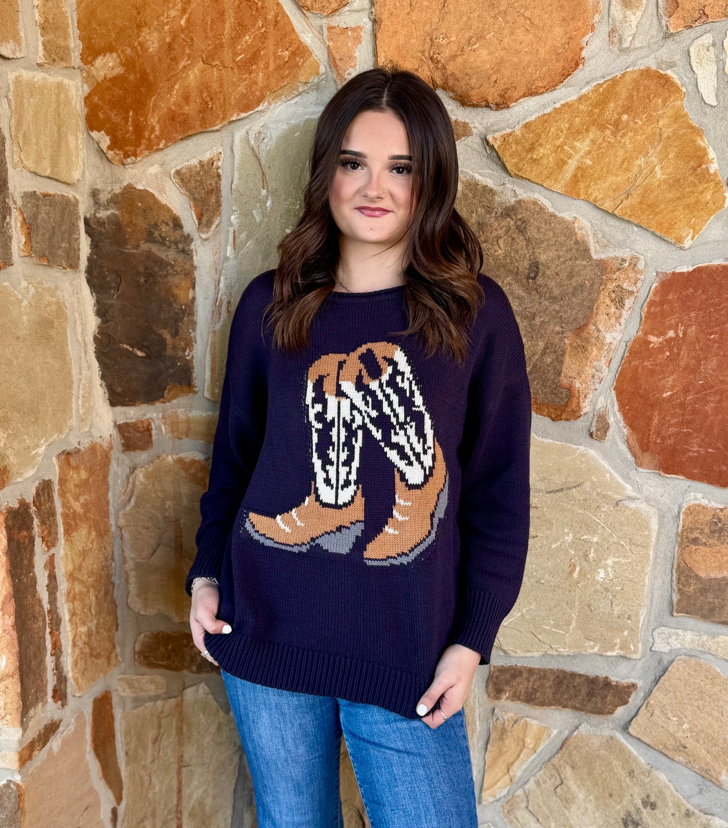 Navy Boot Stitched Sweater