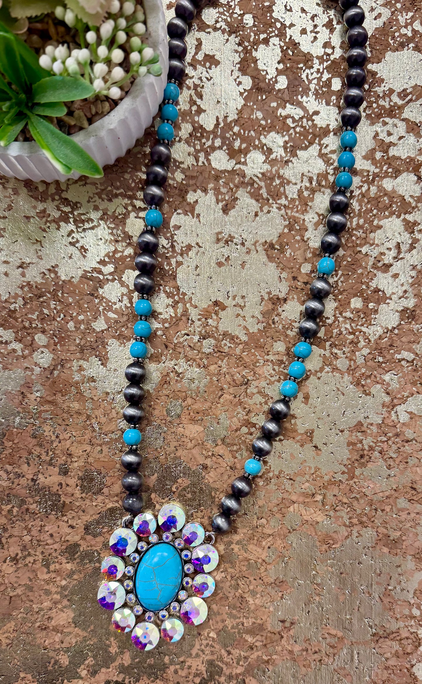 Turquoise Rhinestone Navajo Necklace