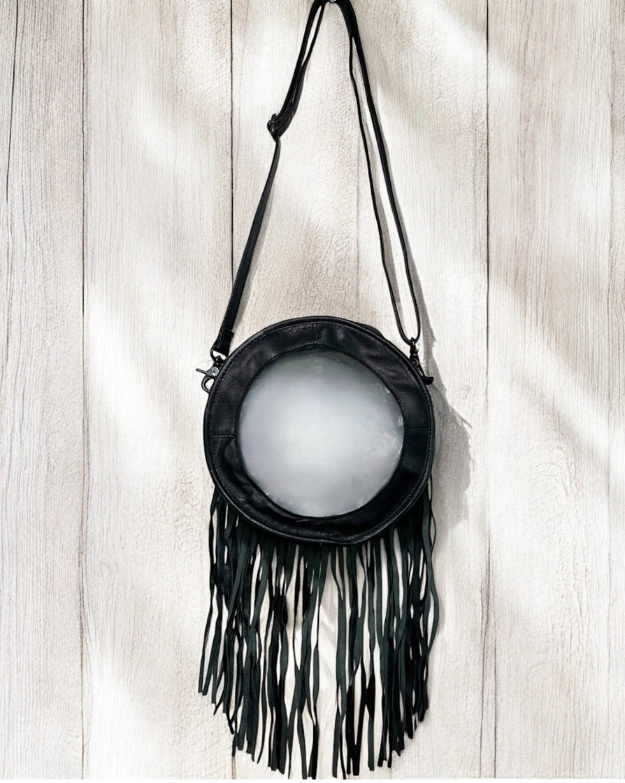 Checker Tooled & Cowhide Fringe Clear Bag