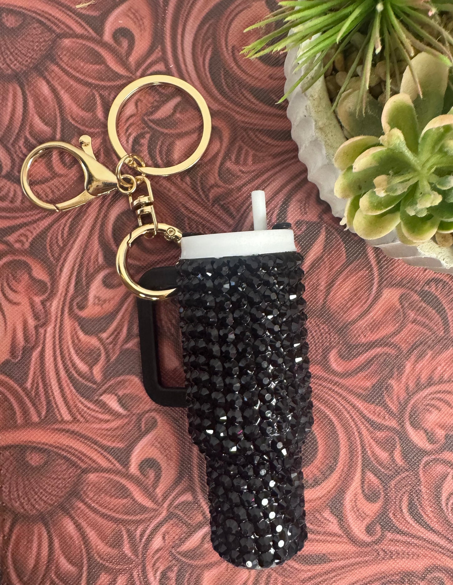 Black Rhinestone Tumbler Keychain