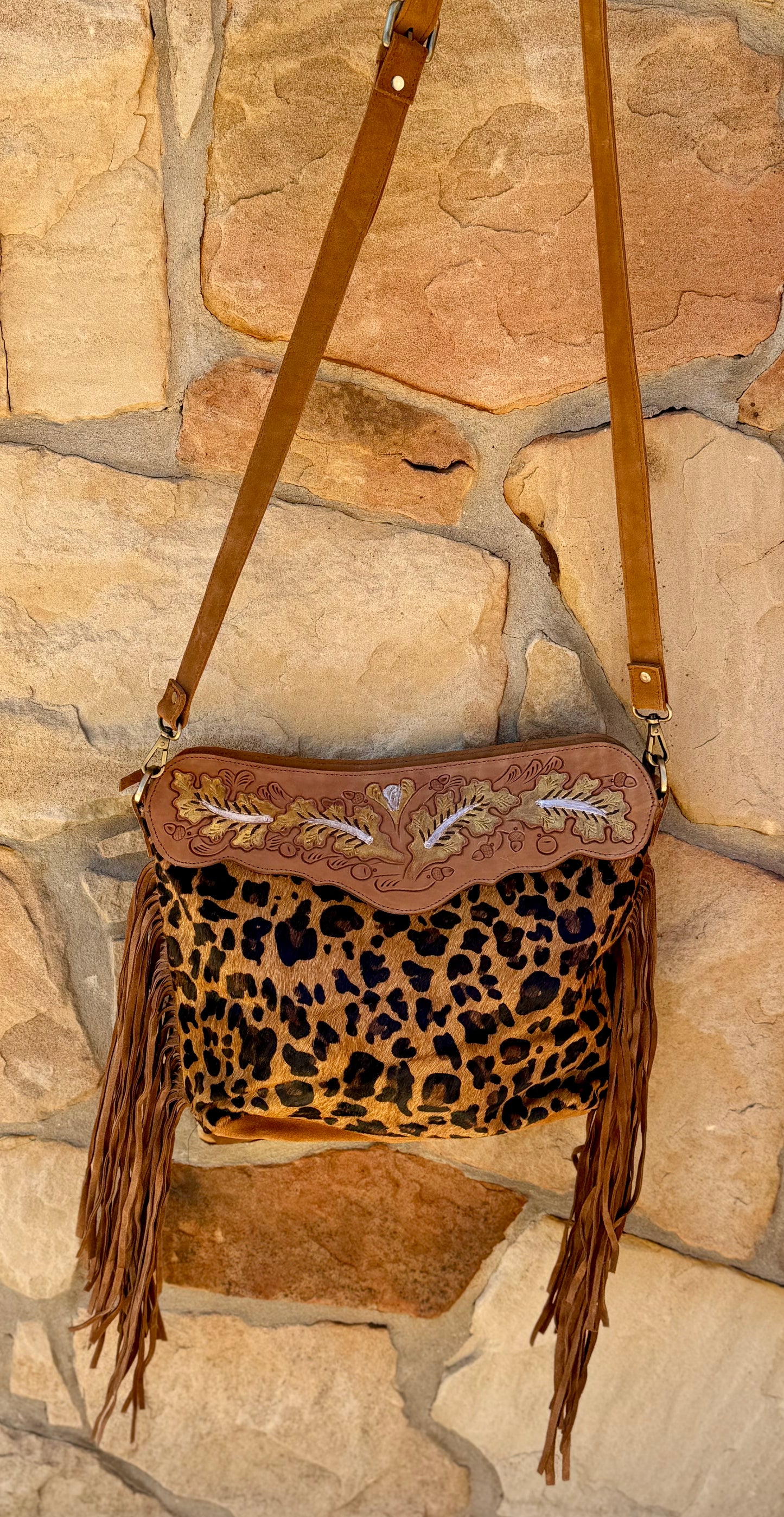 Leopard Cowhide Leather Fringe Purse