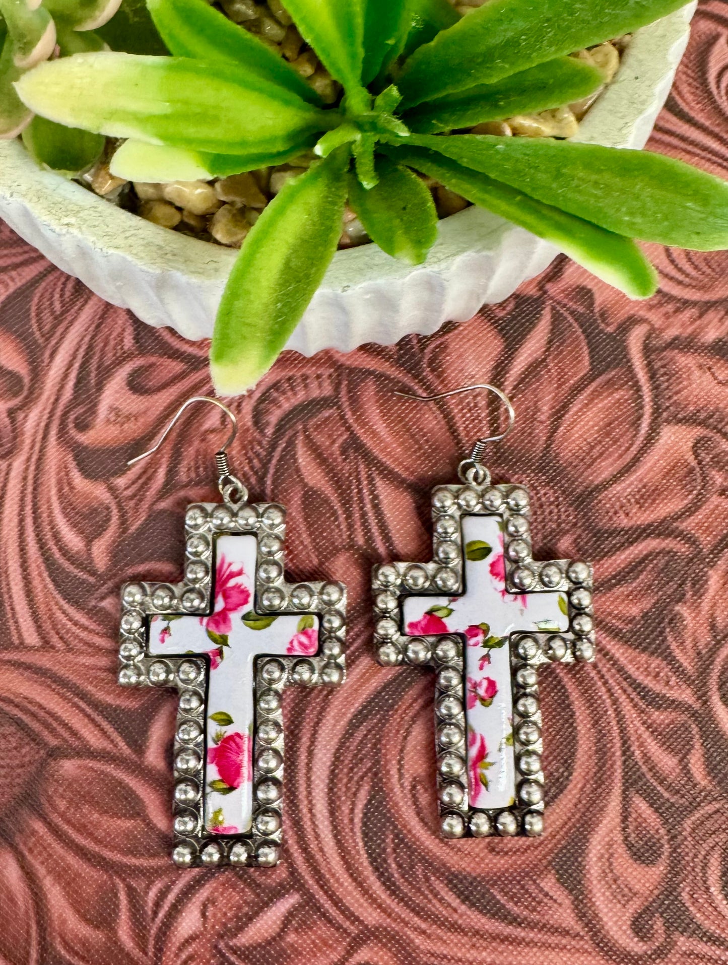 Floral Cross Earrings