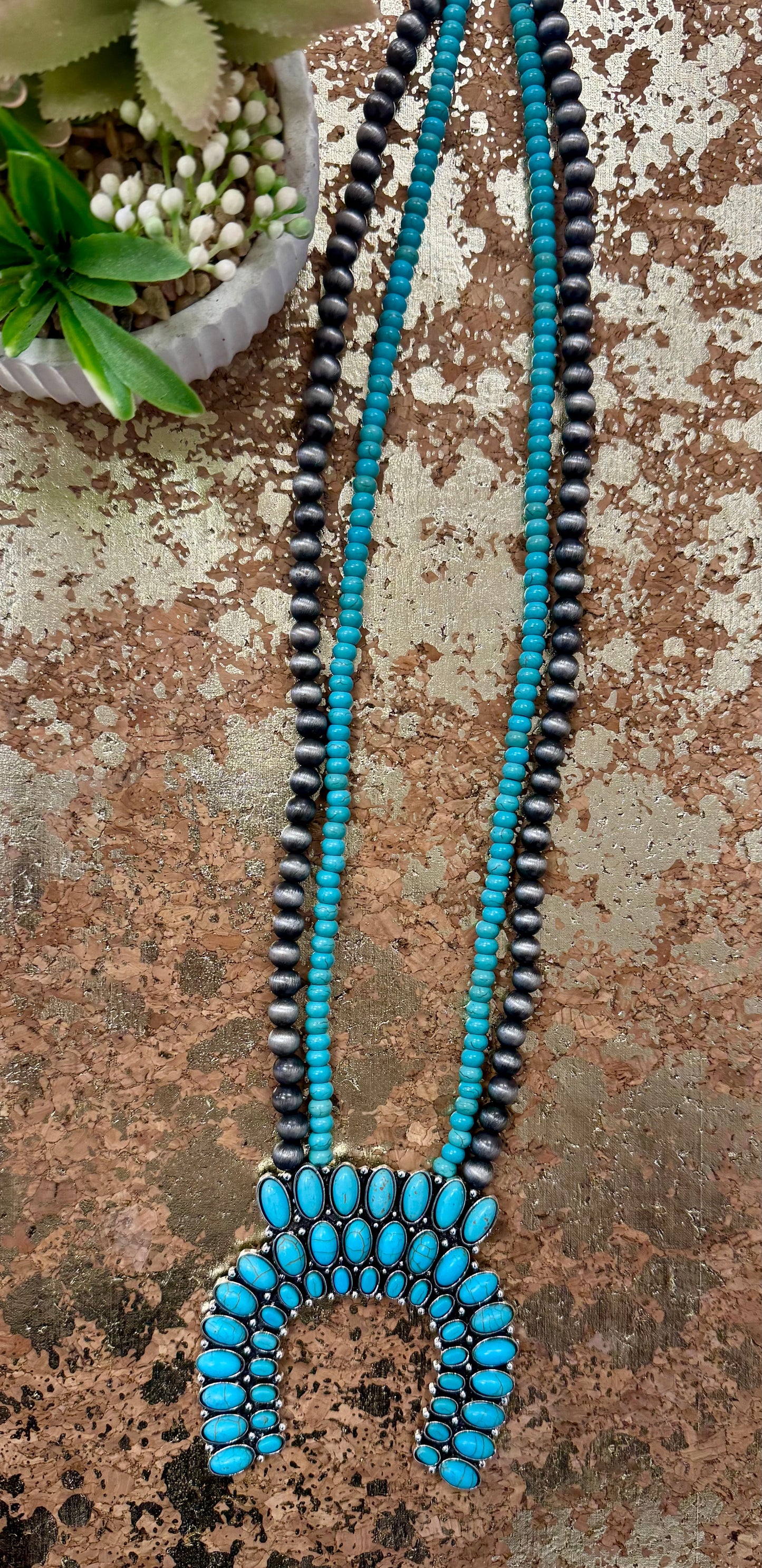 Turquoise Navajo Squash Blossom Necklace