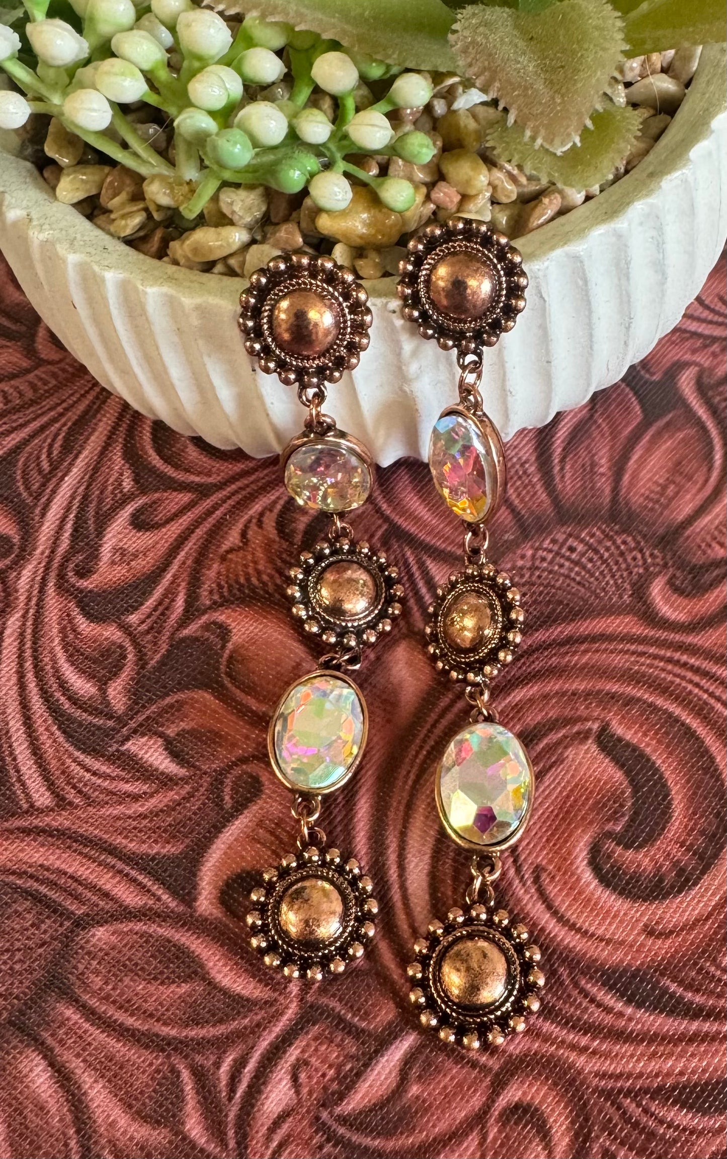 Copper Rhinestone Dangle Earrings