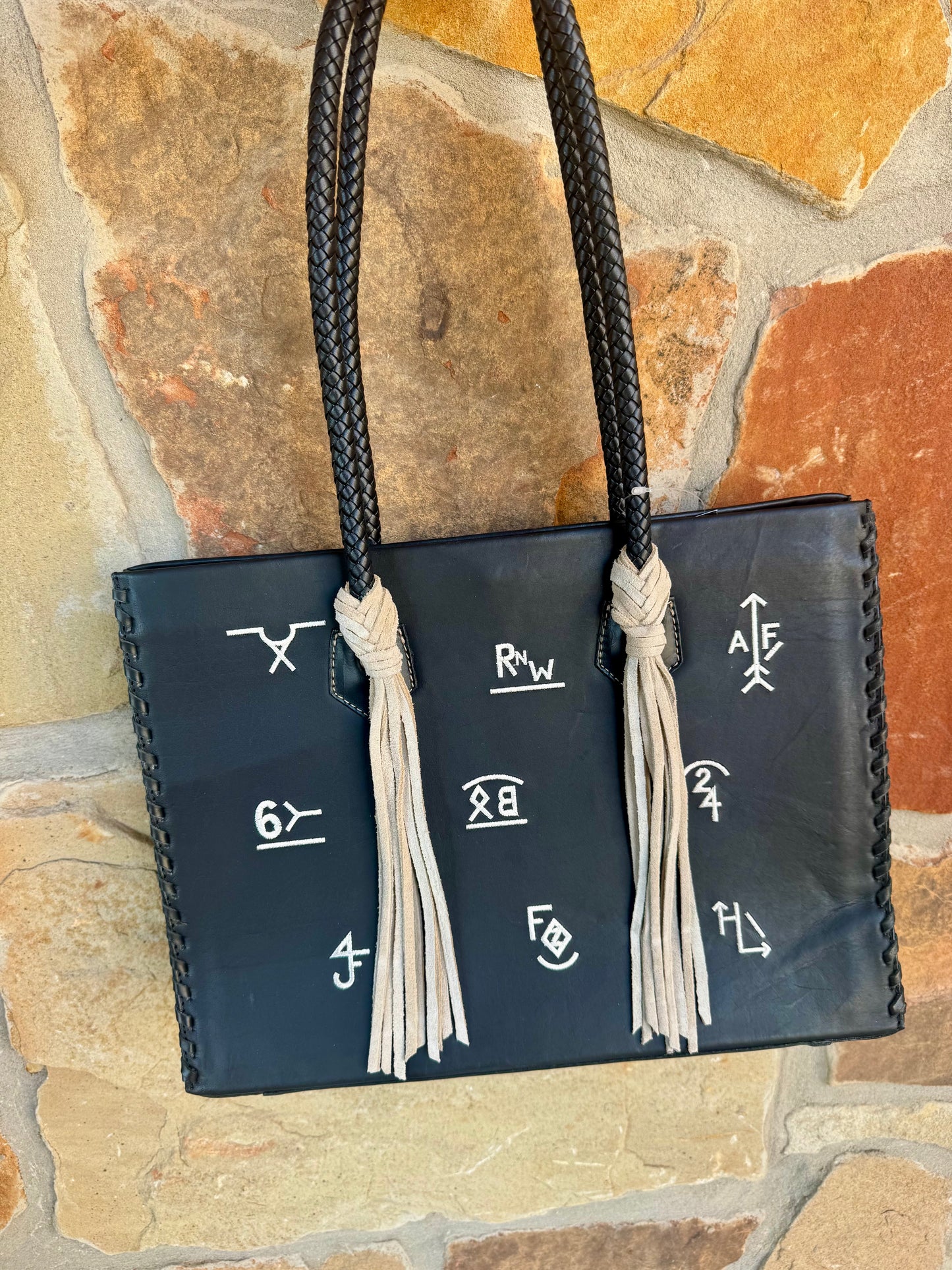 Large RW Boots Black Brand Fringe Purse