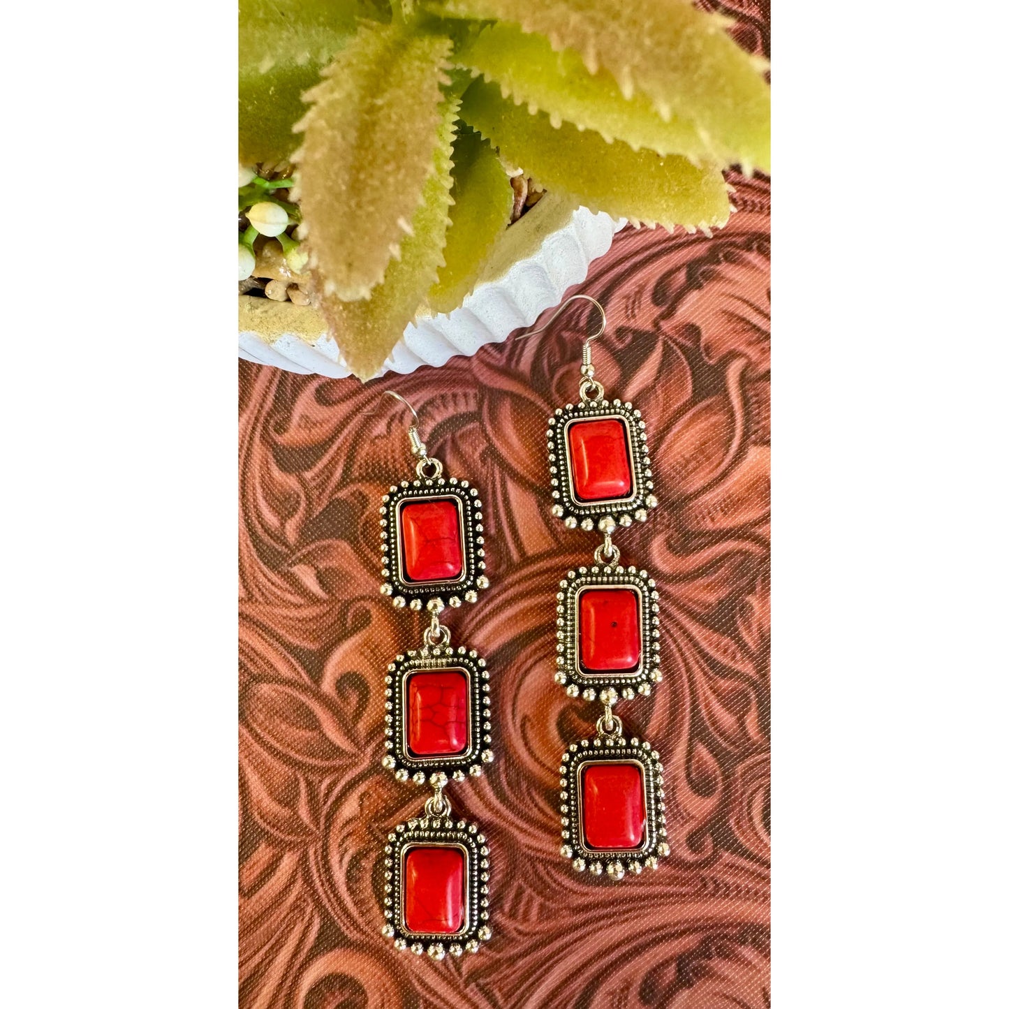 Red 3 Tier Drop Earrings