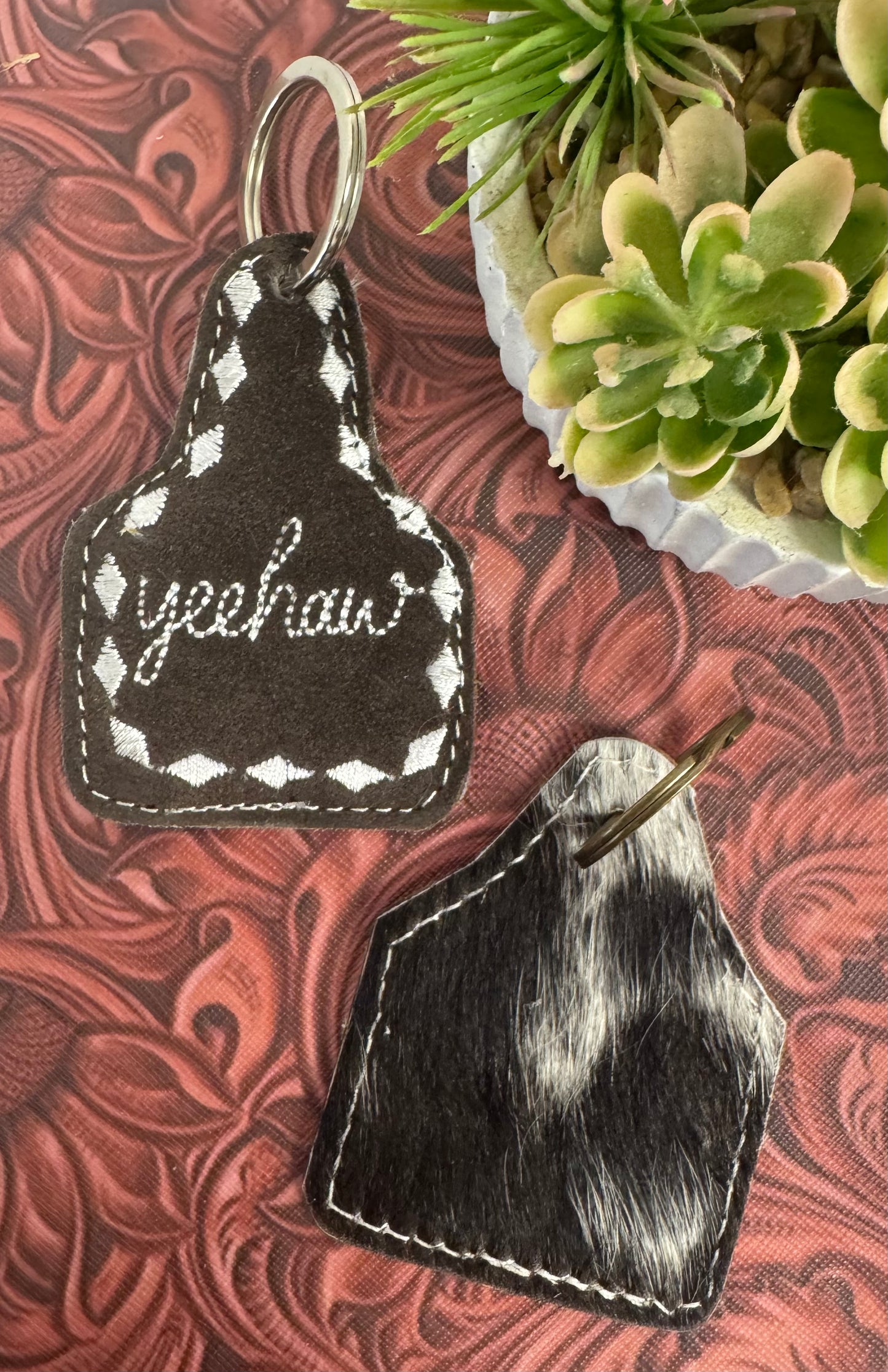 Yeehaw Cowhide Keychain