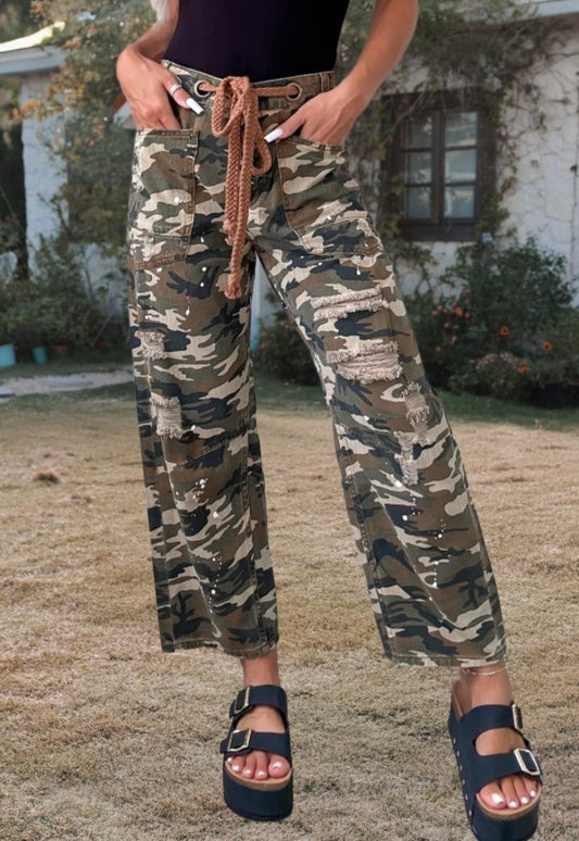 Camo Splash Loose Denim Pants