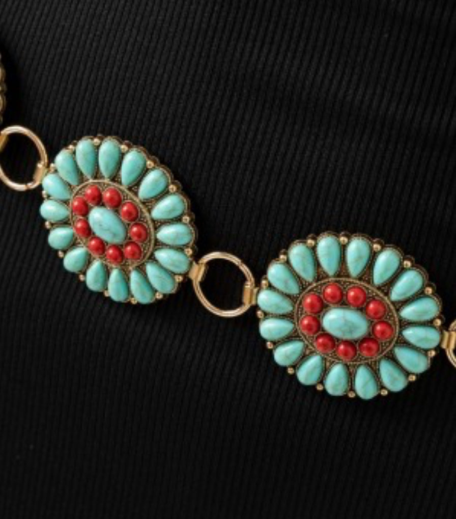 Turquoise Red Concho Belt