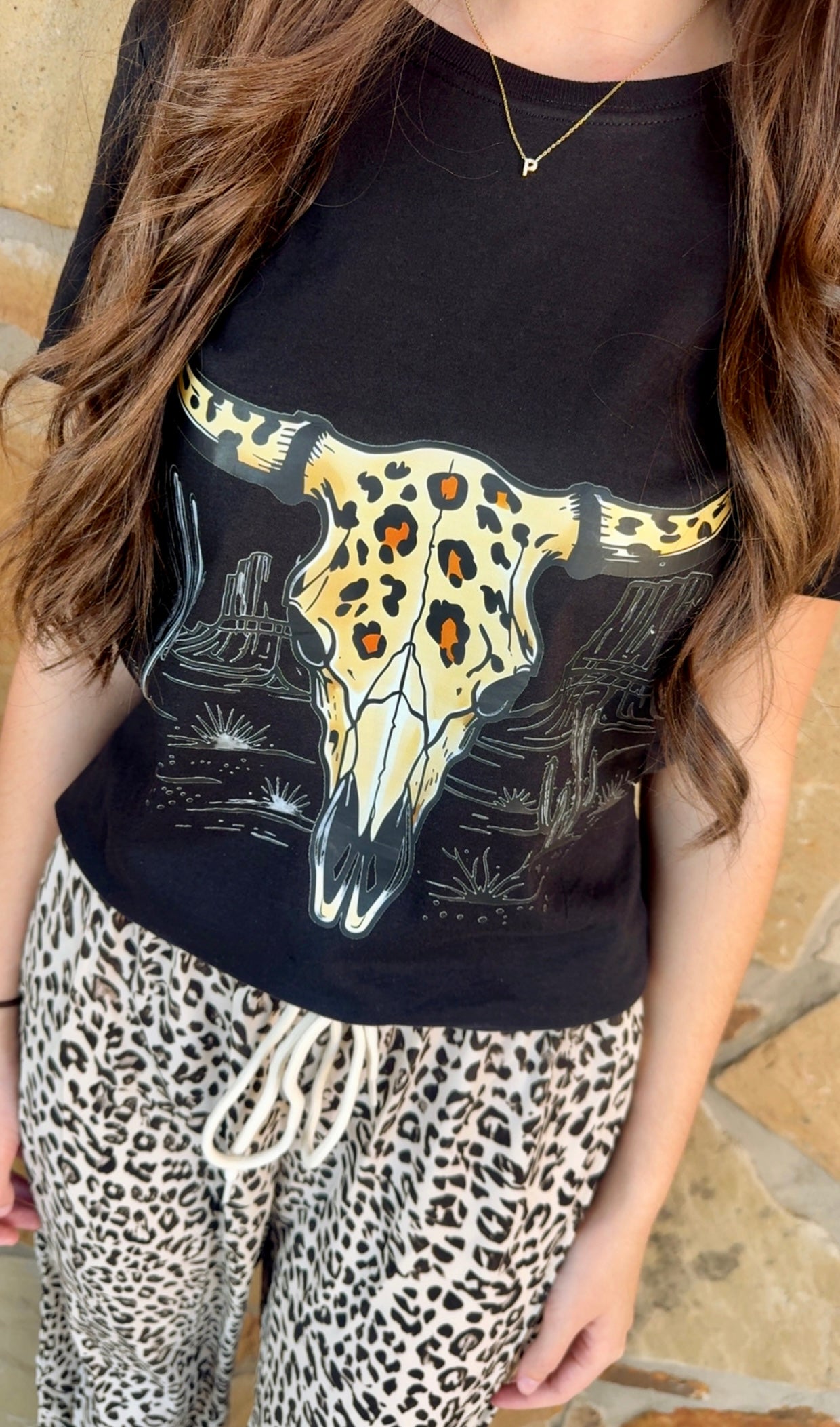 Black Leopard Western Skull T-Shirt