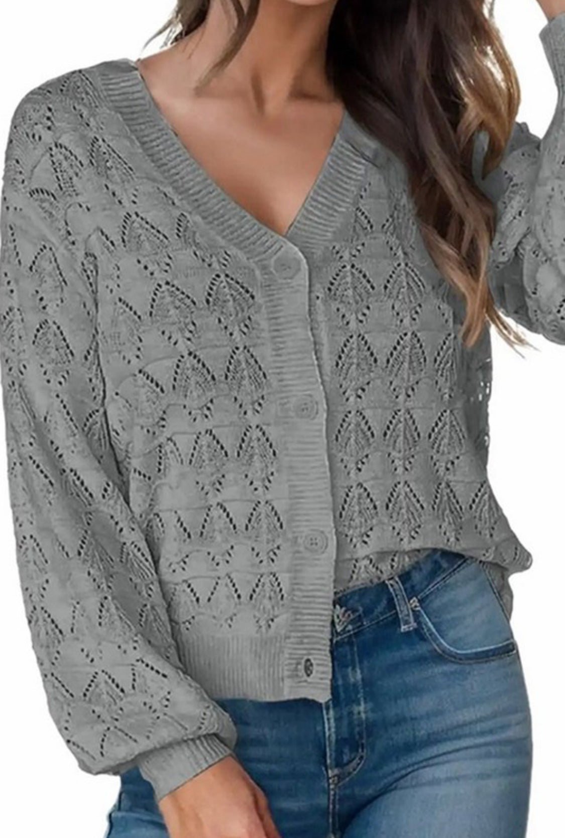 Grey V Neck Button Sweater