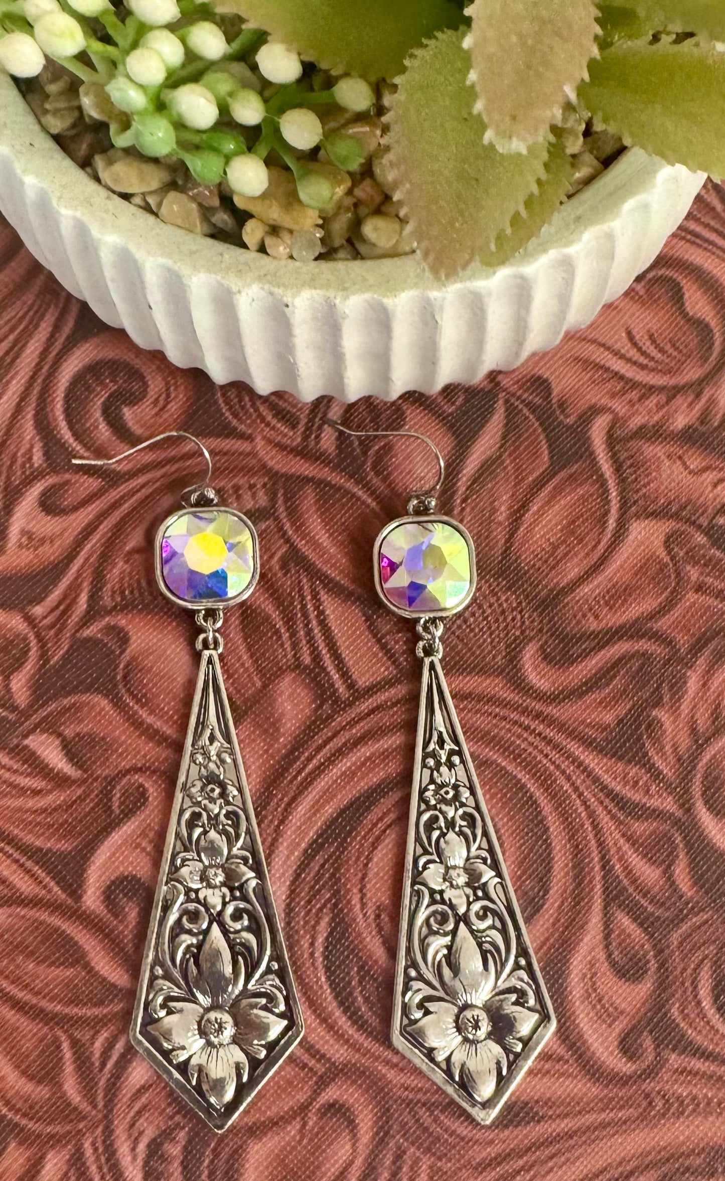 Rhinestone Silver Dangle Earrings