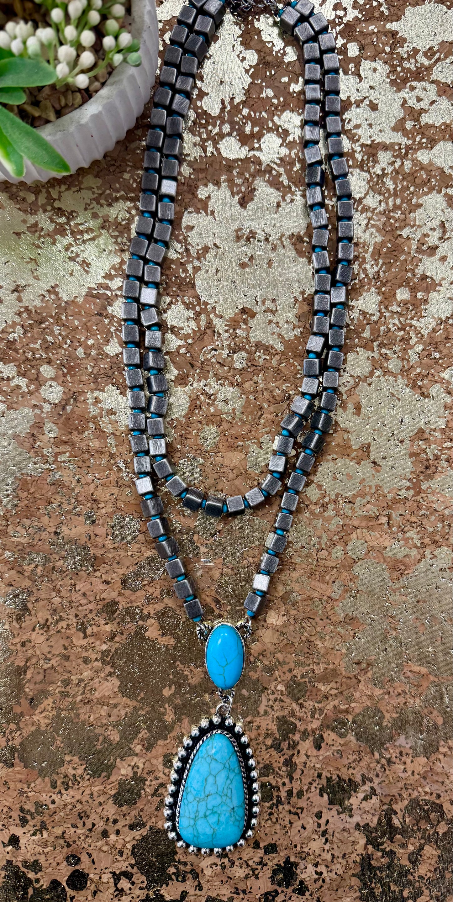 Turquoise Silver Double Necklace