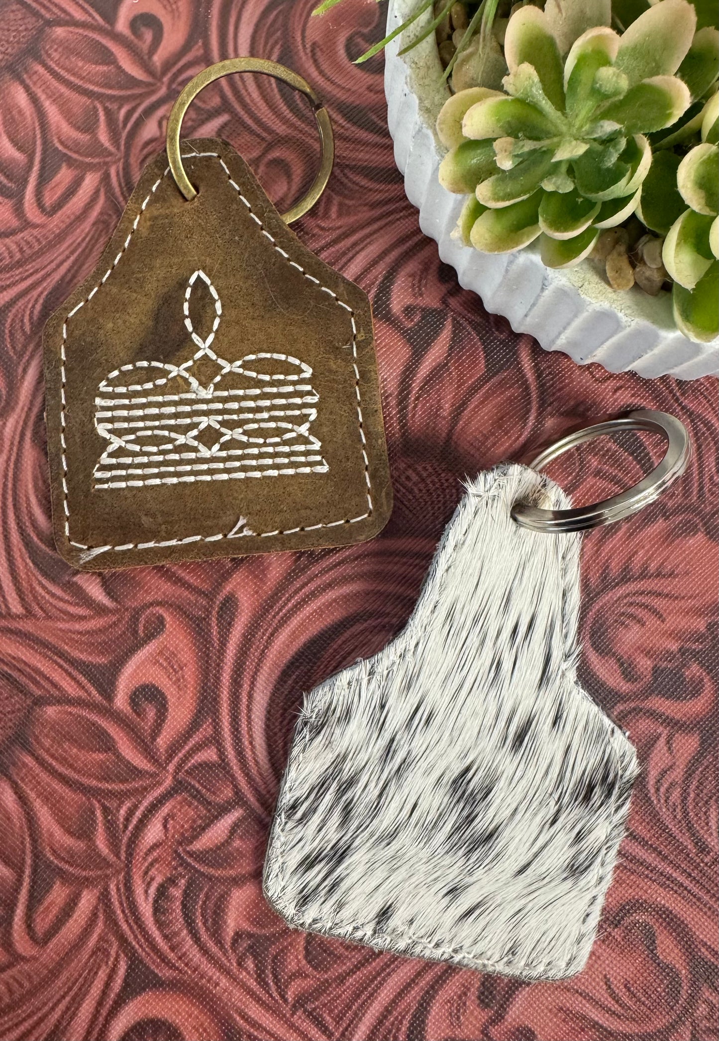 Boot Stitch Leather Cowhide Keychain