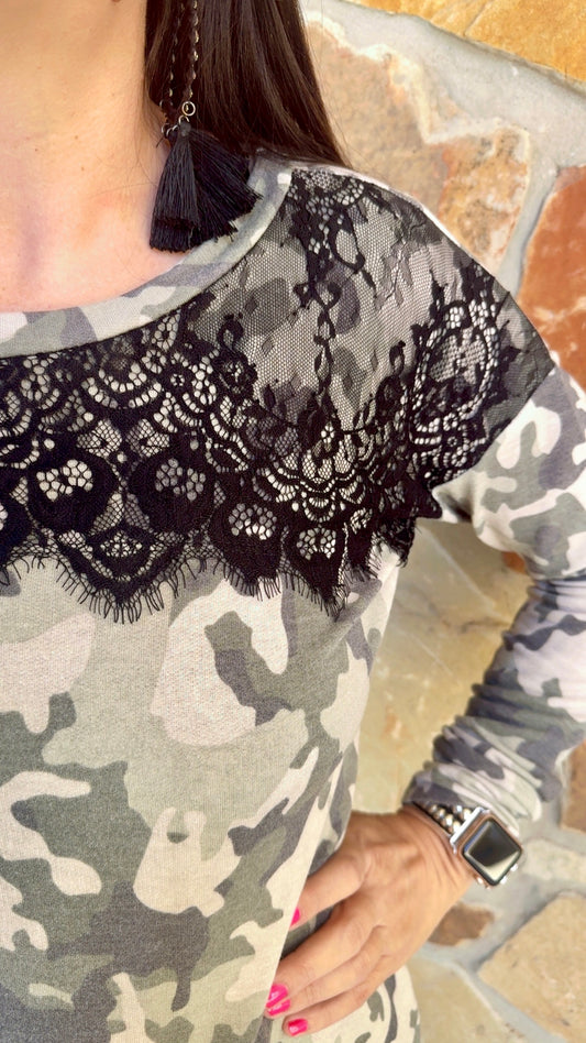 Camo Lace Long Sleeve Top