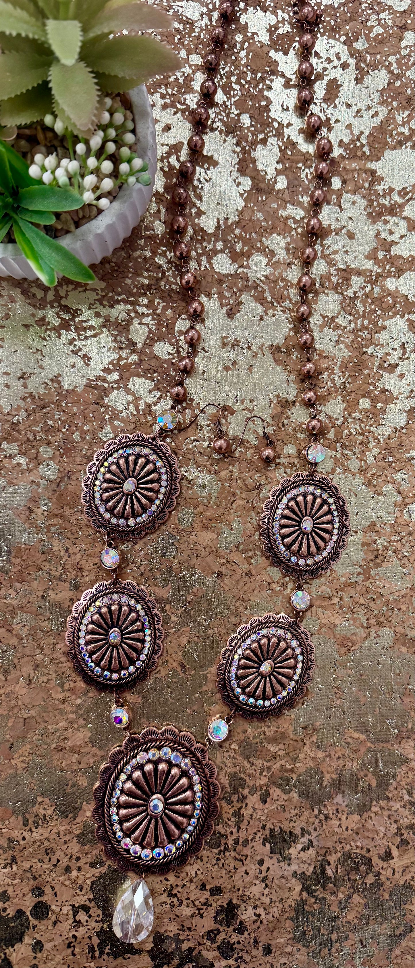 Copper Concho Rhinestone Necklace