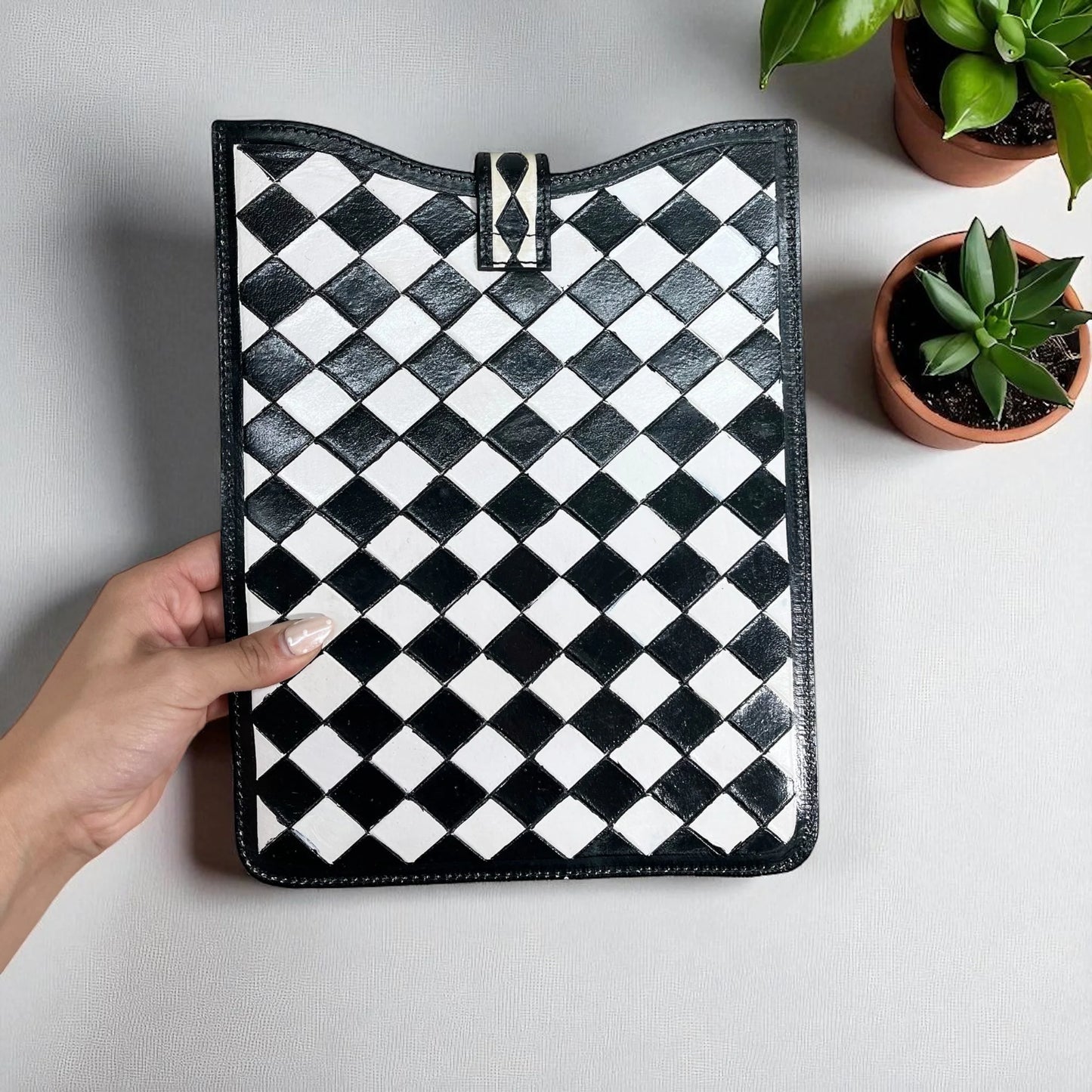 Checkered Tooled Leather IPad Case
