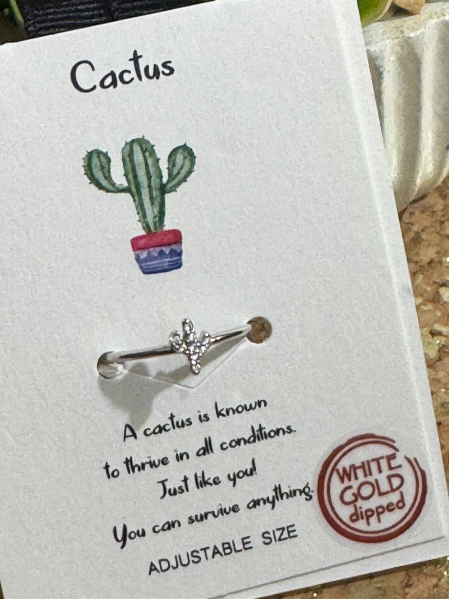 White Dipped Cactus Ring