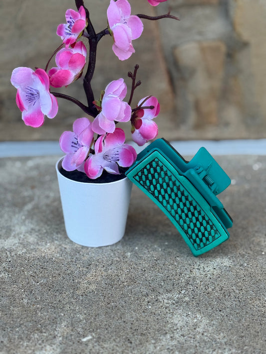 Turquoise Leather Tooled Hair clip
