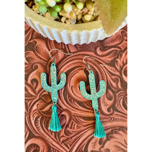 Turquoise Cactus Tassel Earrings