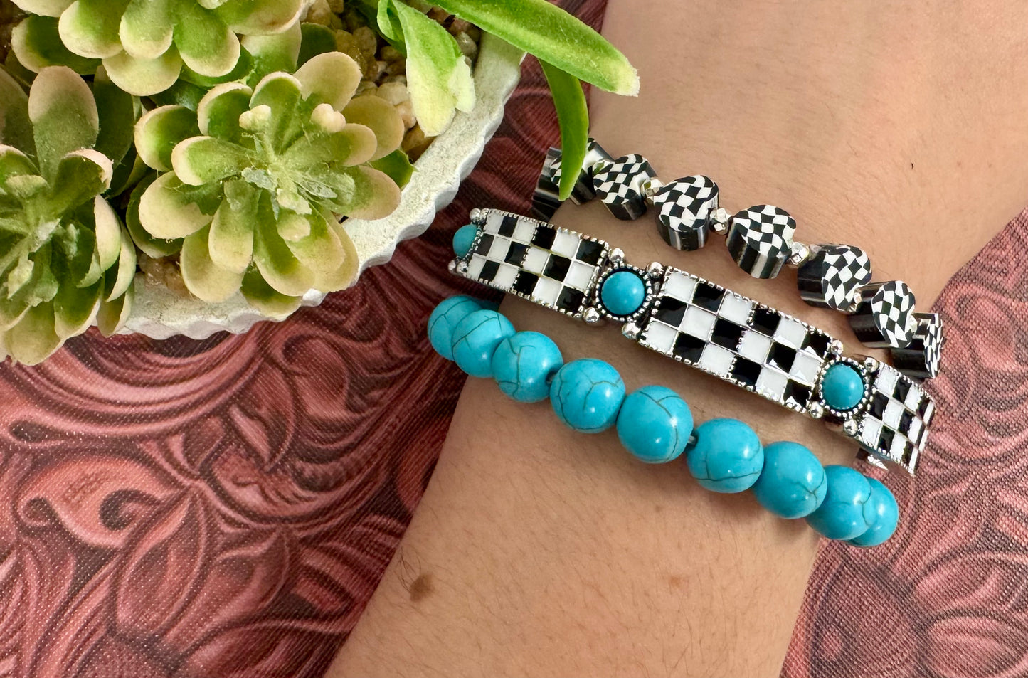 Checkered Turquoise 3 Bracelet
