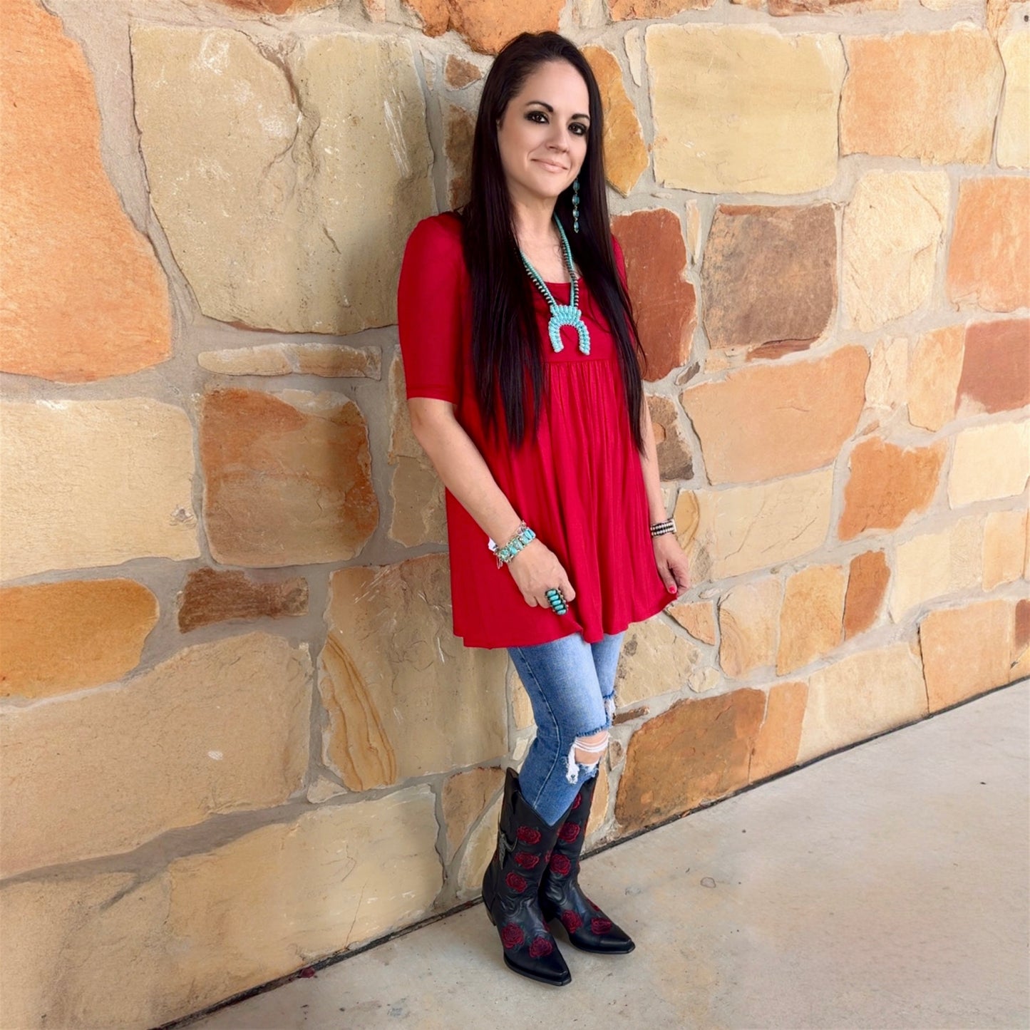 Red Baby Doll Dress Top