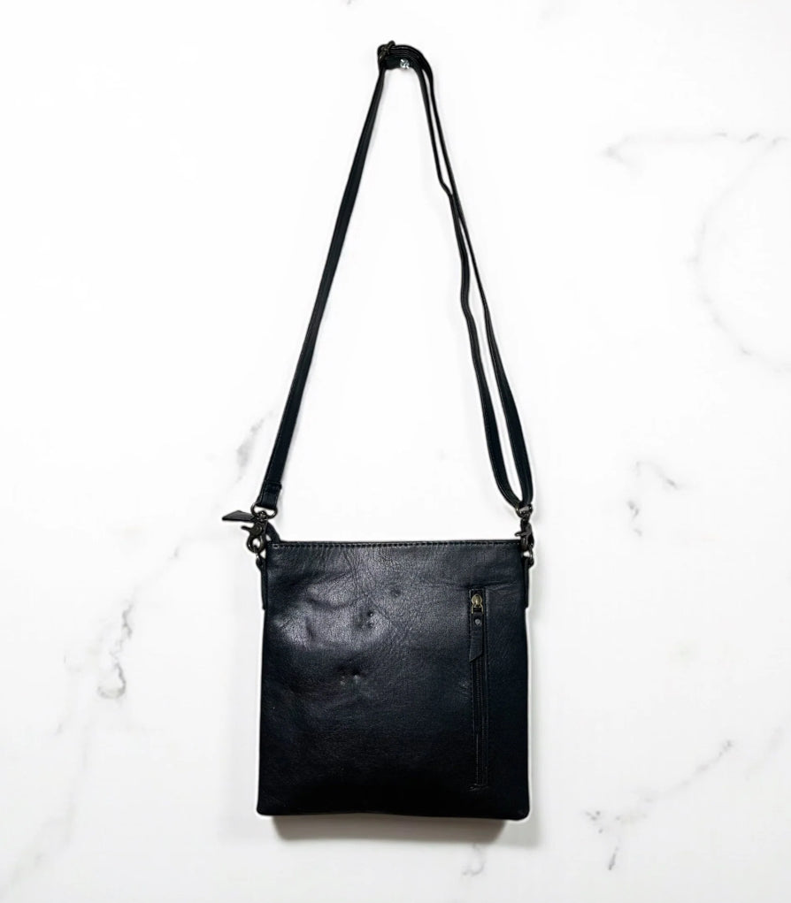 Checker Tooled & Cowhide Crossbody Bag