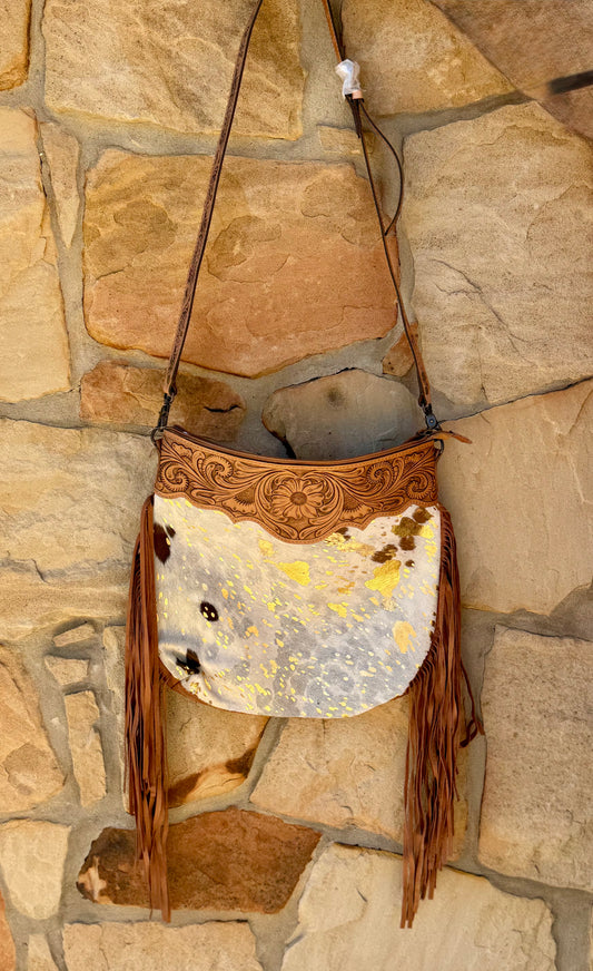 Acid Cowhide Leather Fringe Purse