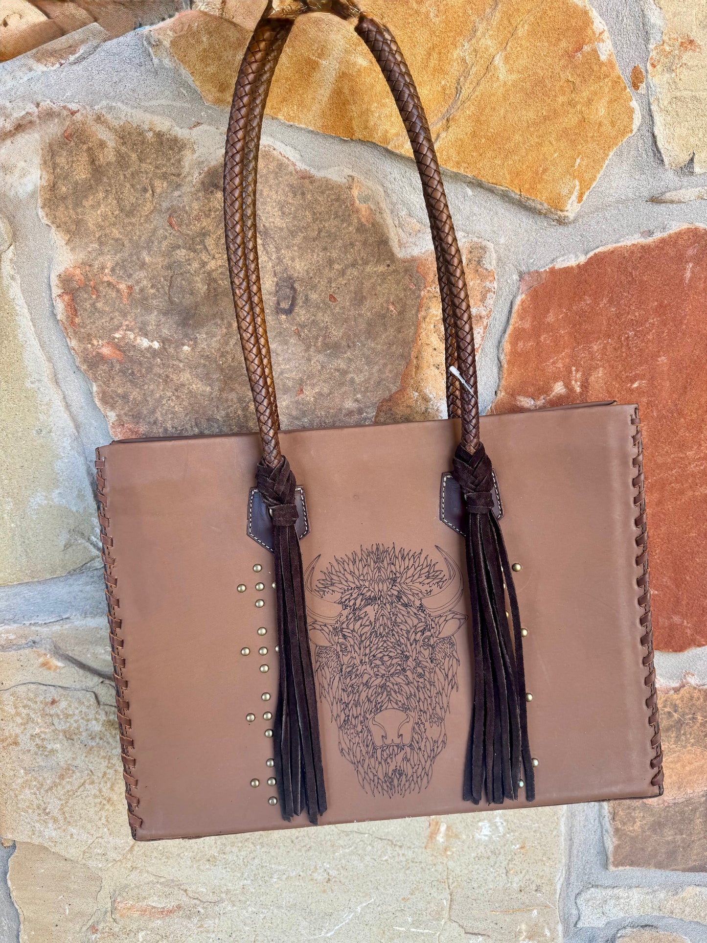 Large RW Boots Brown Buffalo Fringe Purse