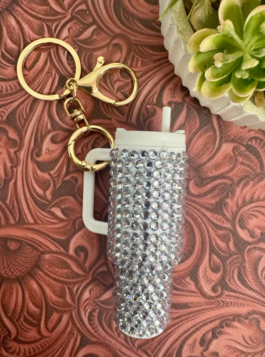 Silver Rhinestone Tumbler Keychain