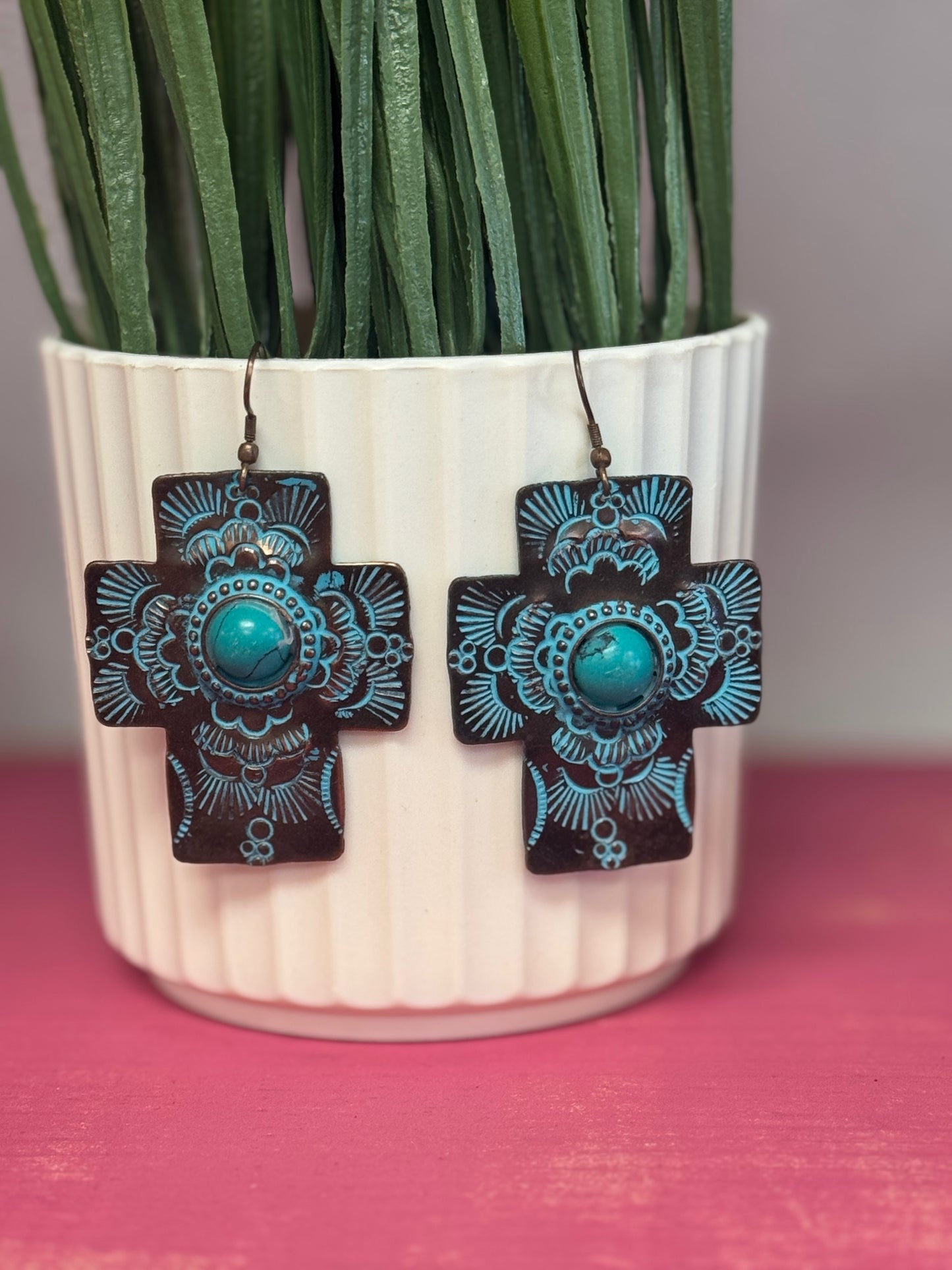 Antique Turquoise Cross Earrings