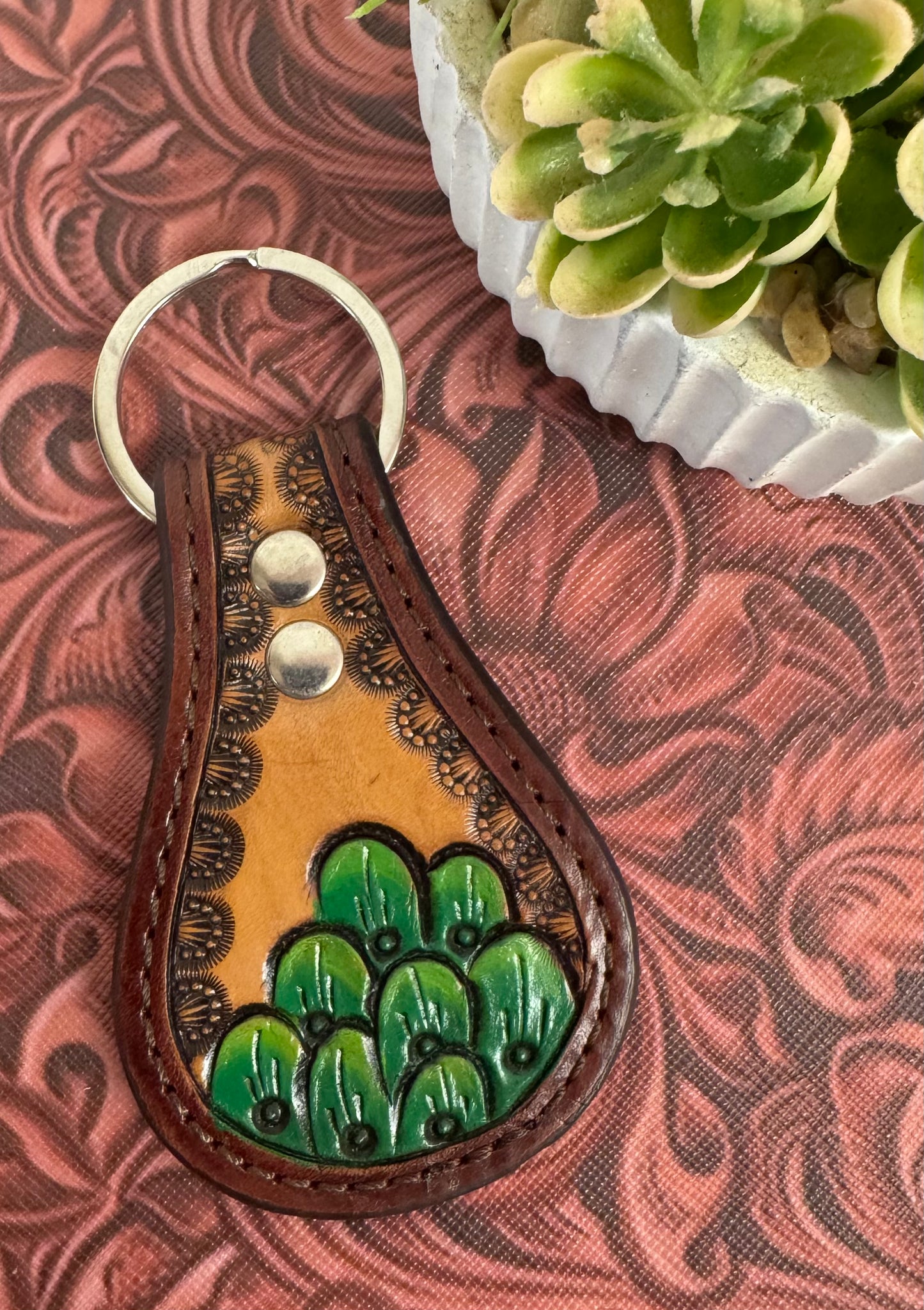Leather Cactus Keychain