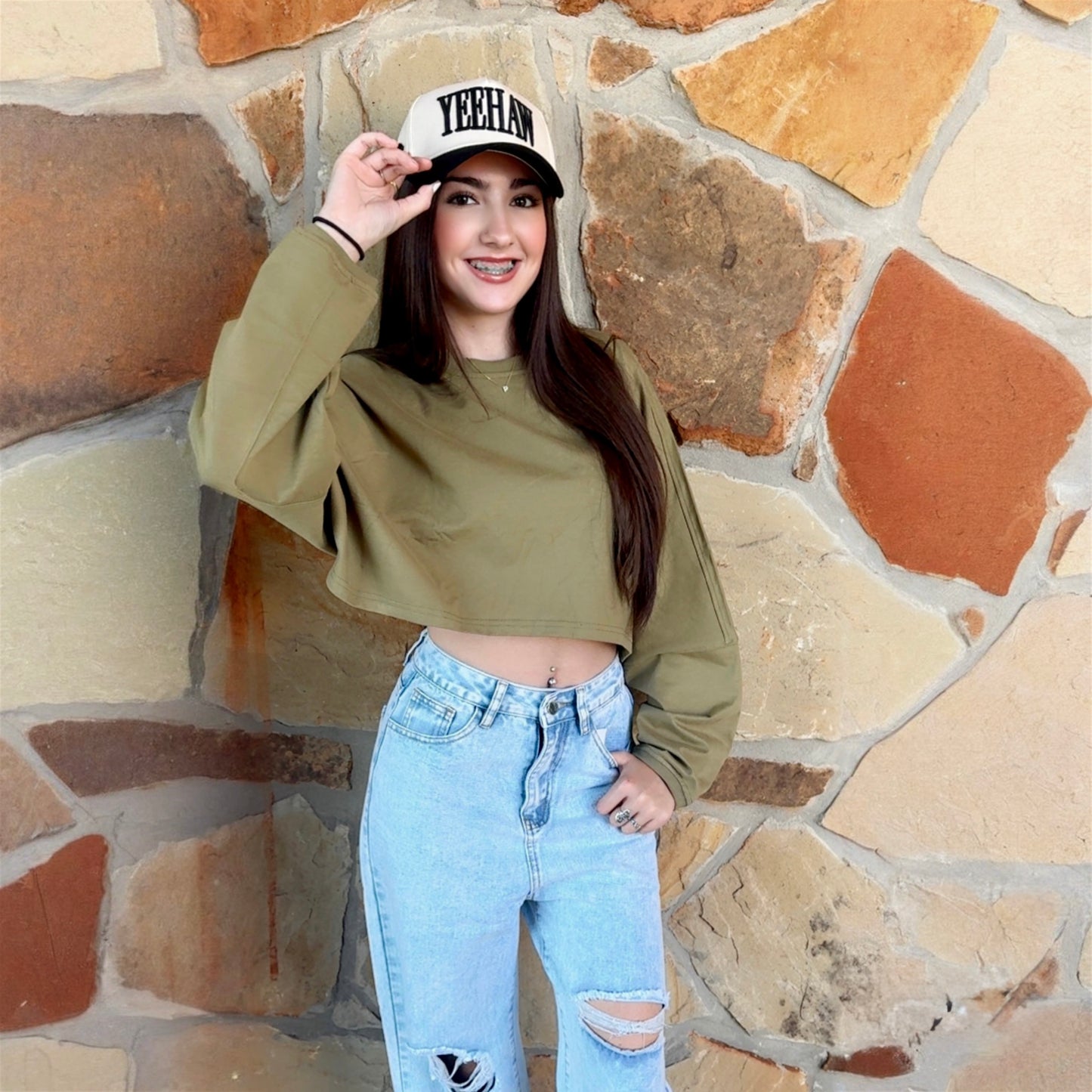 Green Cropped Sweatshirt