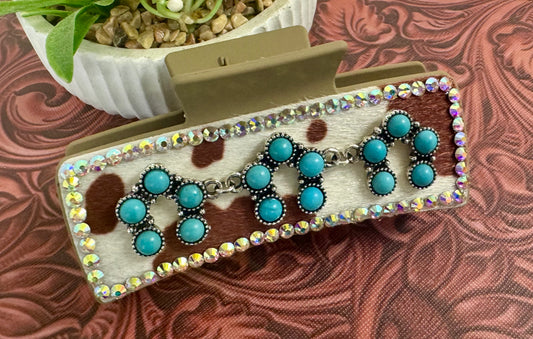 Turquoise Brown Cowhide Hair Clip