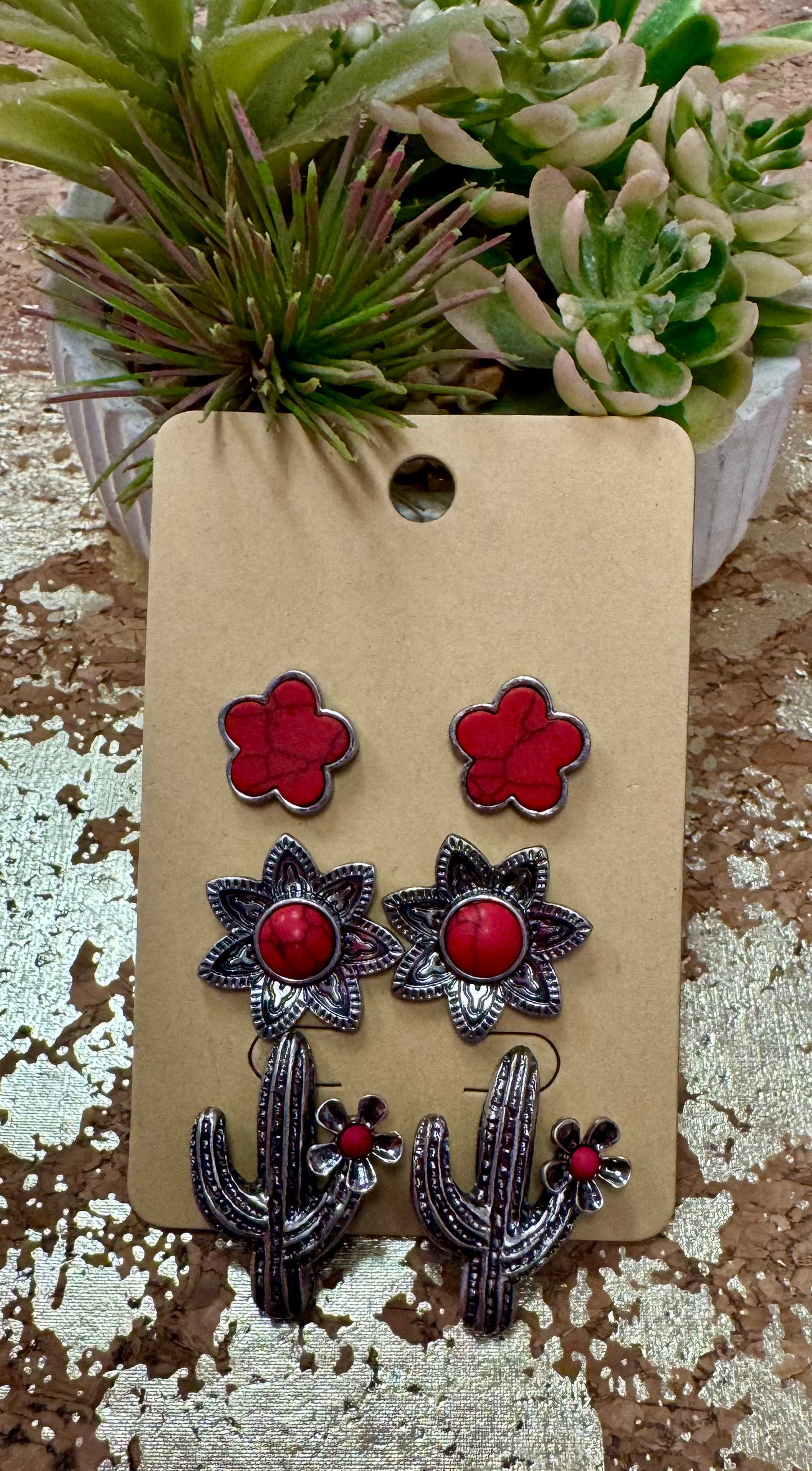 Red 3 Piece Earring Set