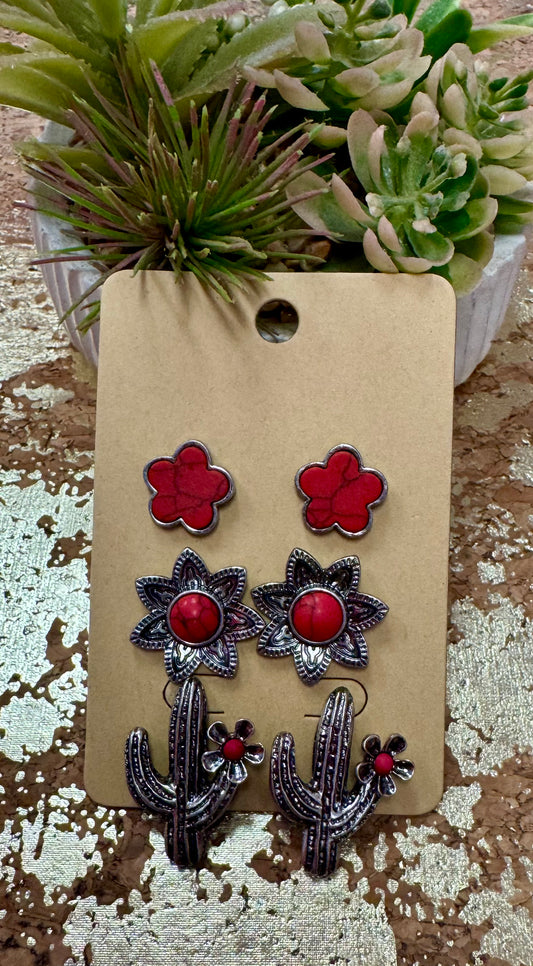 Red 3 Piece Earring Set