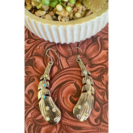 Silver Feather Rhinestone Earrings