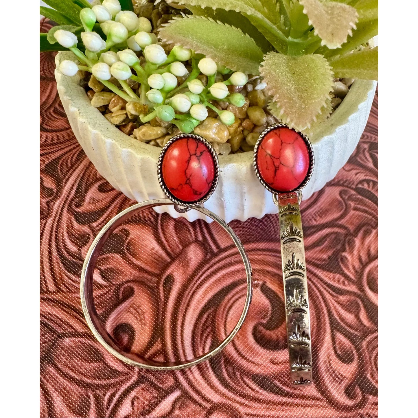 Navajo Red Hoop Earrings
