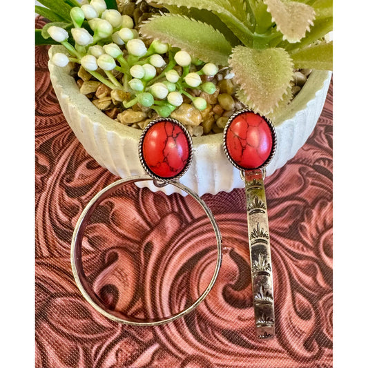 Navajo Red Hoop Earrings