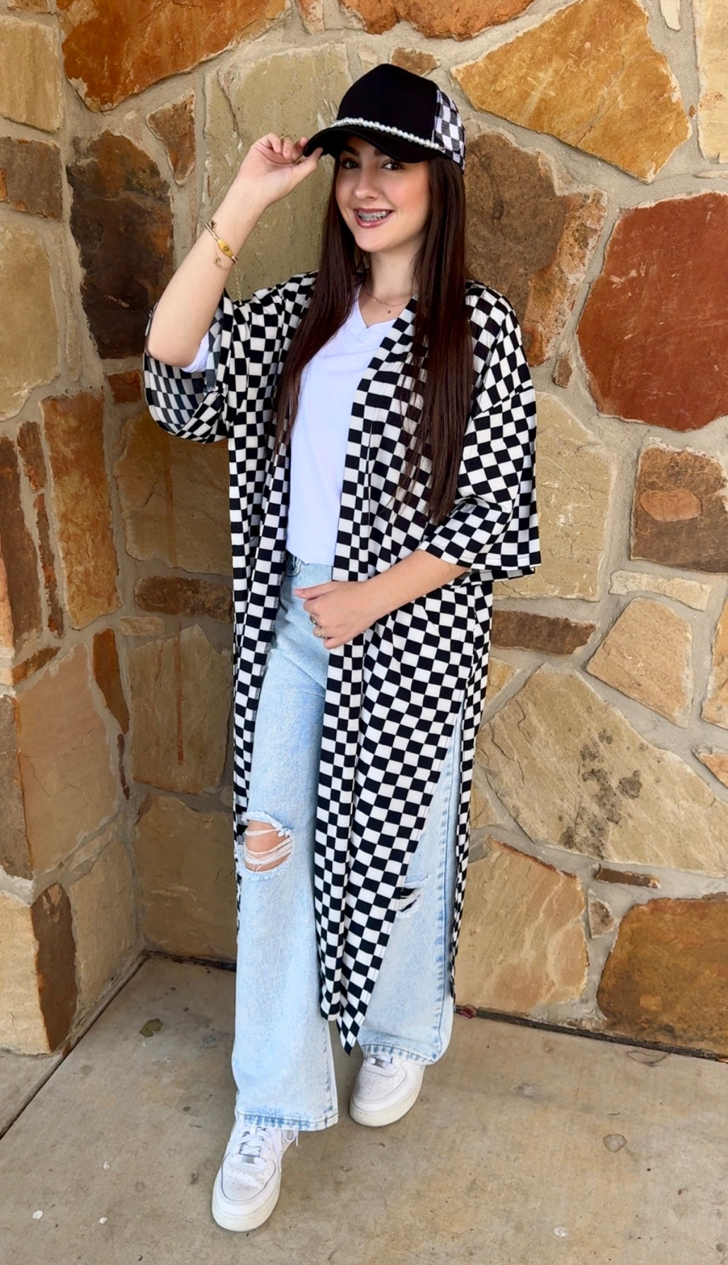 Checkered Print Duster
